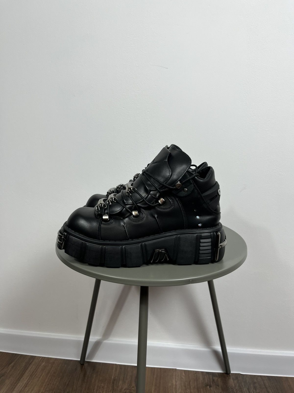 Japanese Brand Black Platform Boots with Metal Details Gothic Cyber Punk Size US 9.5 / EU 42-43 - 4 Thumbnail