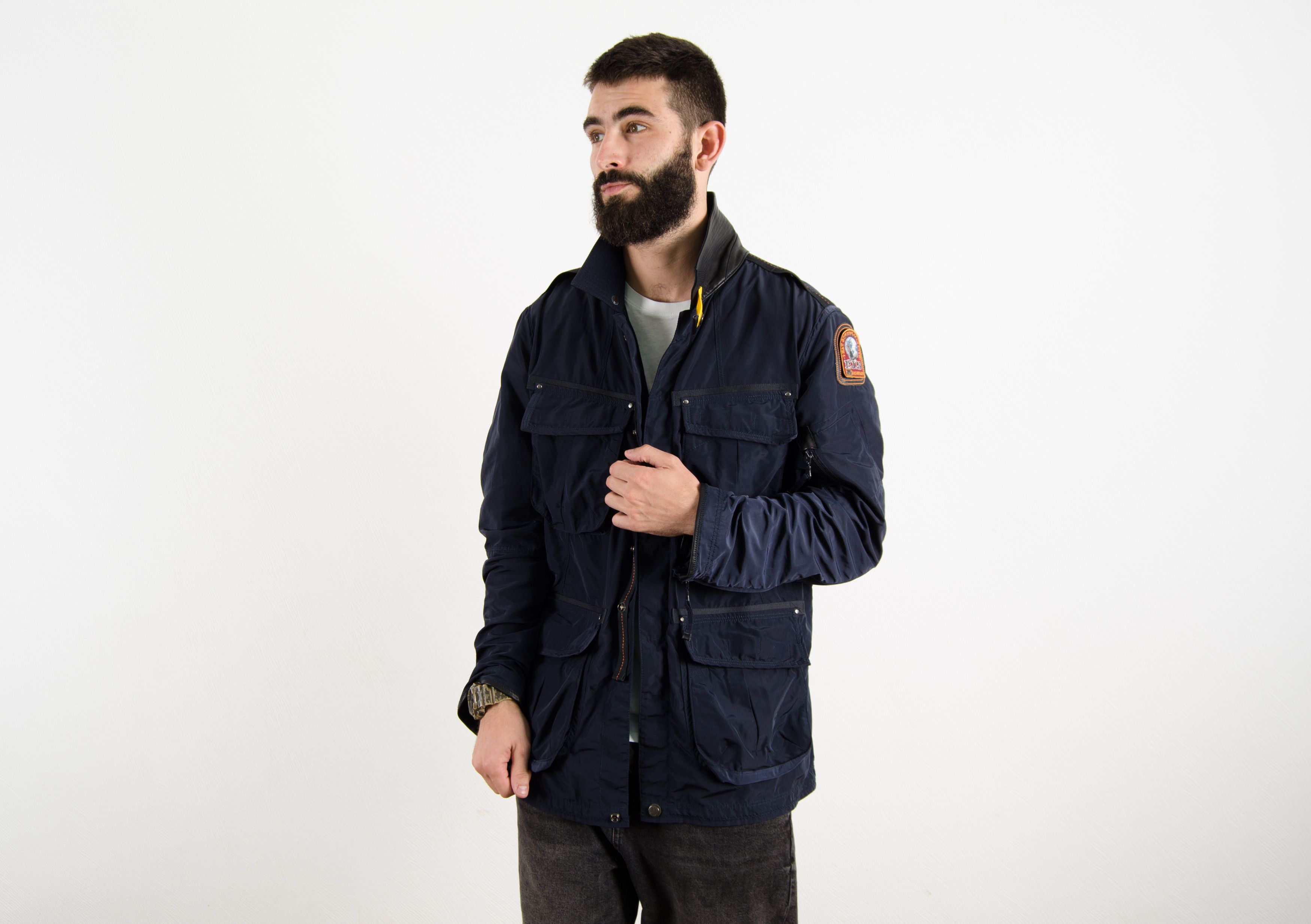 Parajumpers Parajumpers Navy Nylon Leather Long Coat Jacket Size US XL / EU 56 / 4 - 1 Thumbnail
