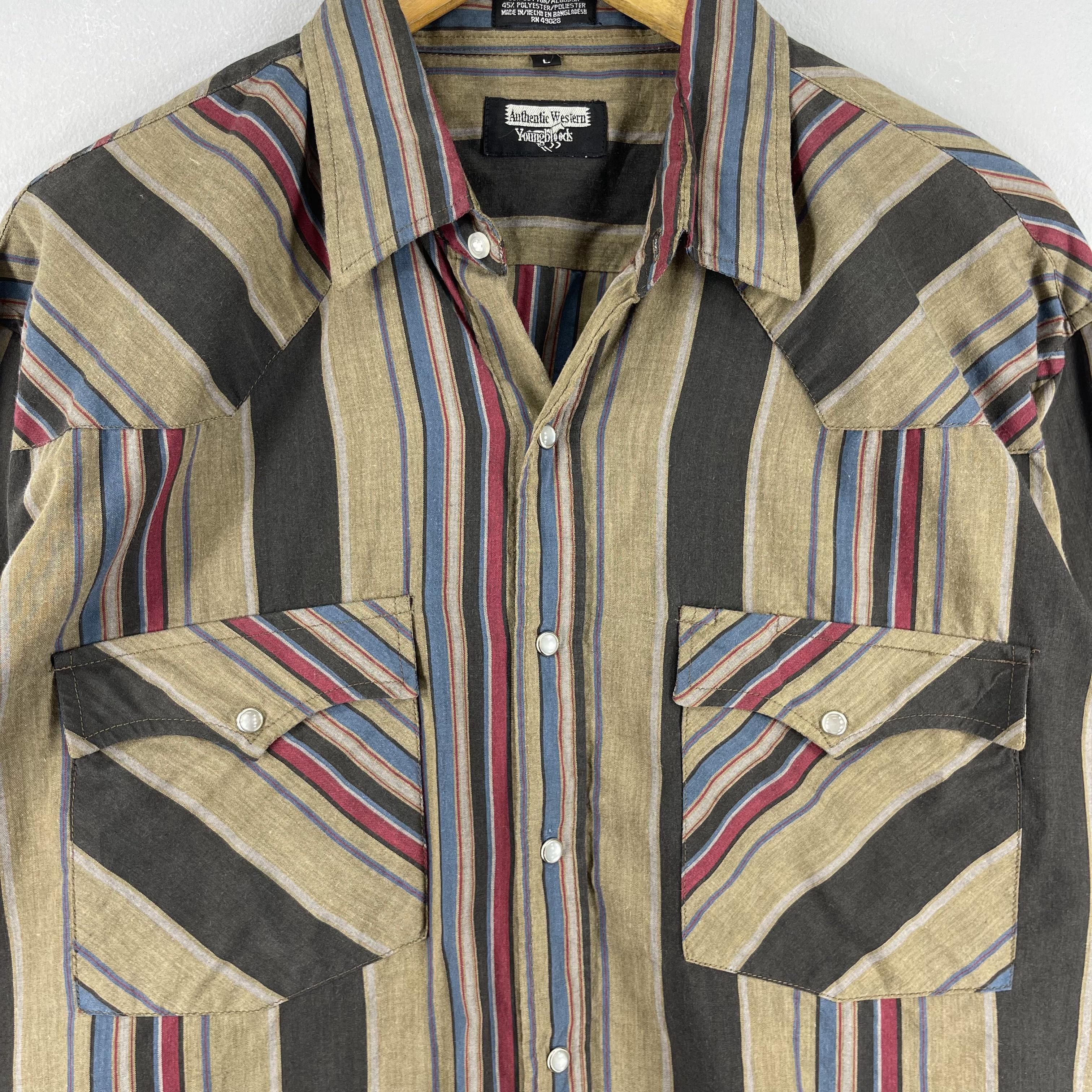 Vintage Vintage YOUNG BLOODS Multi Stripes Retro Style Western Shirt Size US L / EU 52-54 / 3 - 2 Thumbnail