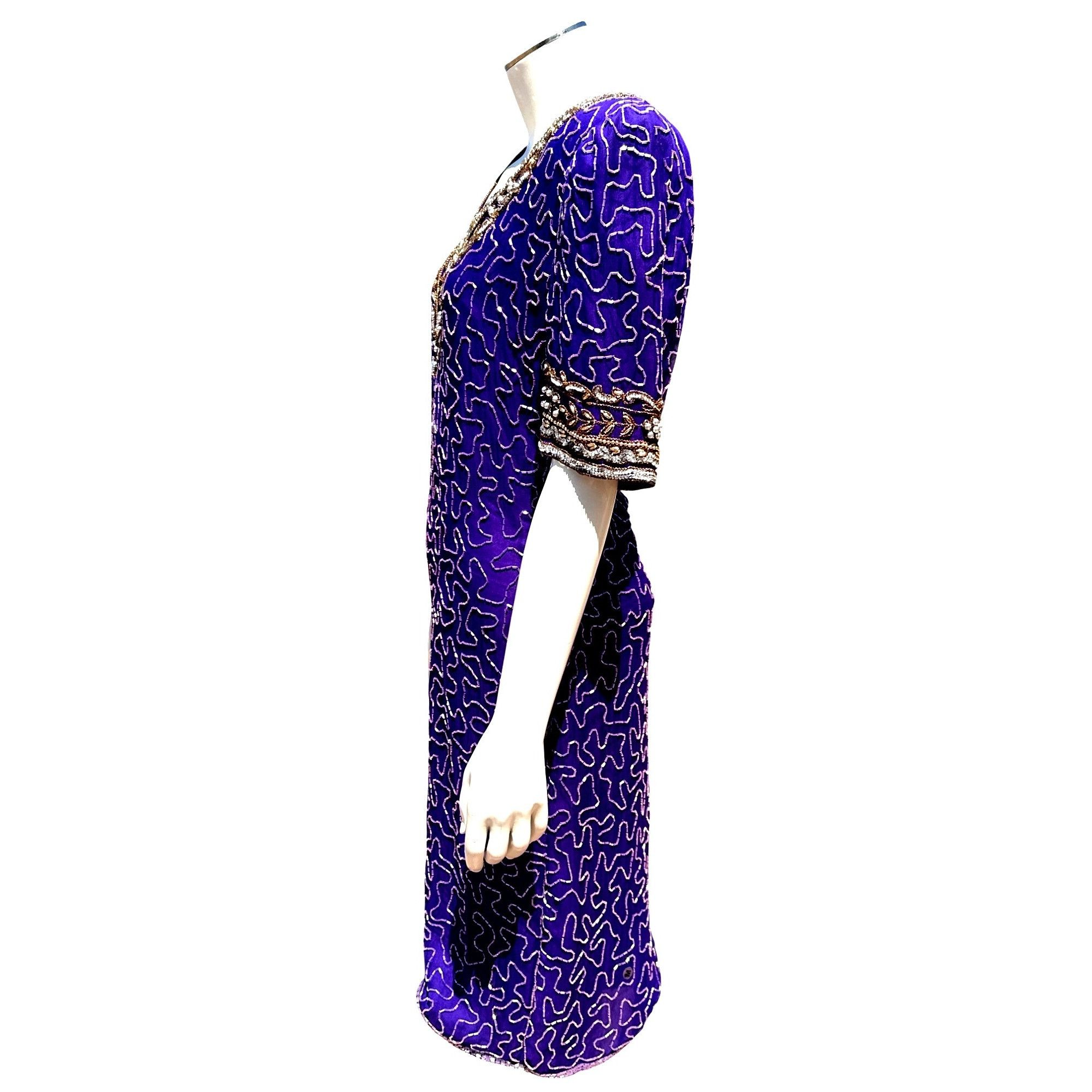 Other All Silk Vintage Dress by Lawrence Kazar Med Purple Beaded C Size S / US 4 / IT 40 - 7 Thumbnail