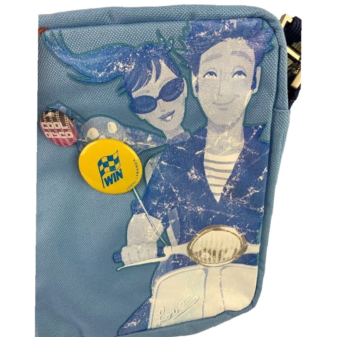 Vintage Jordi Labanda School Chic Blue Hipster Bag Miquelrius Pins Crossbody Canvas 7"l 8"h 2"d Adjustable to 22" Women Size ONE SIZE - 7 Thumbnail