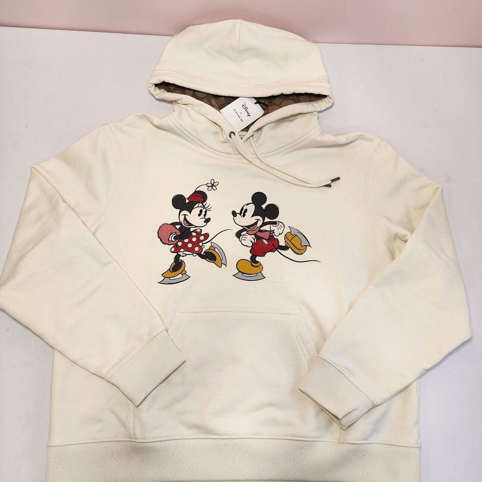 Image of Disney X Coach Women's Ice Skate Motif Hoodie Cl692 S Small in Cream