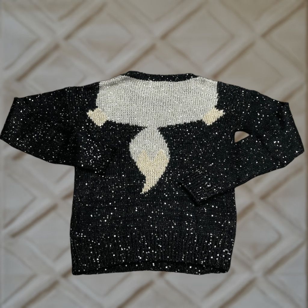 Vintage ValleyGirl Sequin Bull Pullover Sweater Womens Small Black Crew Neck Embellished Size S / US 4 / IT 40 - 1 Thumbnail