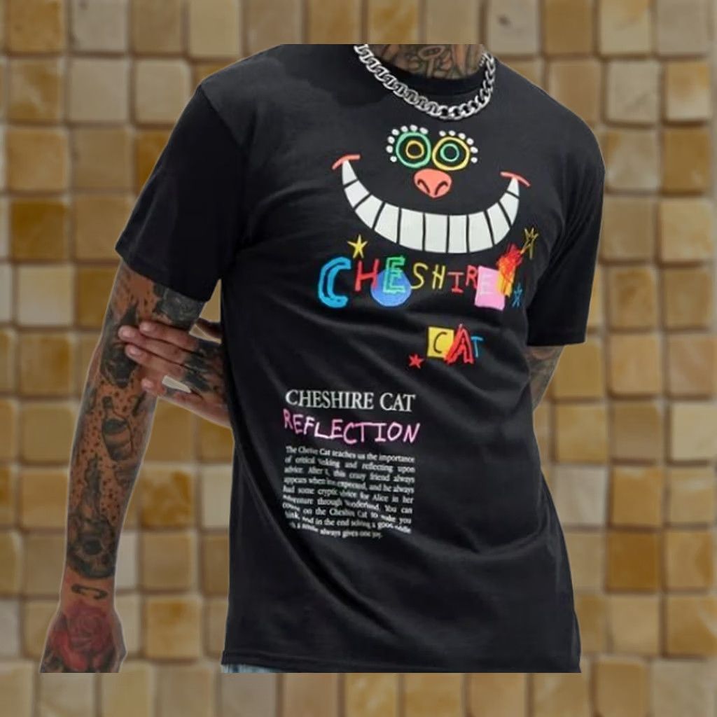 Disney MENS Disney Alice And Wonder Land Cheshire Cat Short Sleeve Tee Black XL Shirt Mens Graphic Print 90s Event Size US 36 / EU 52 - 1 Preview
