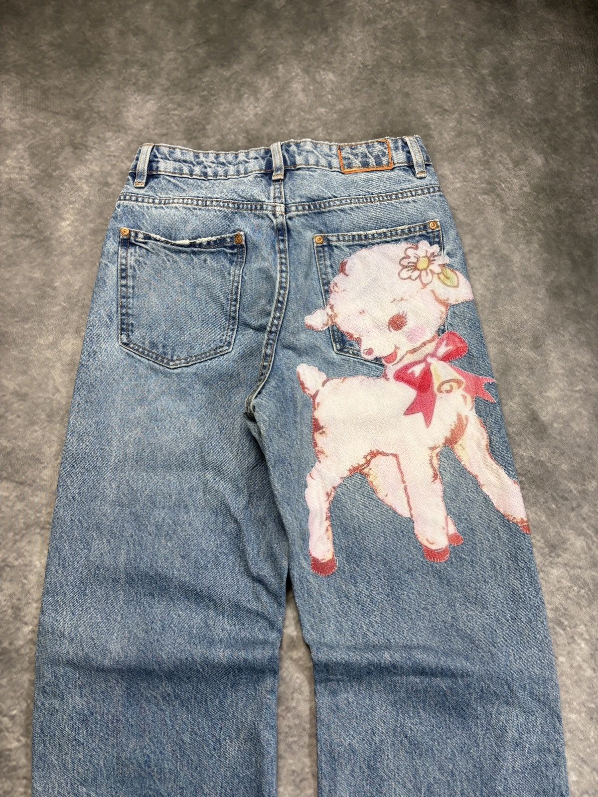 Jean × Vintage Custom Patchwork Denim Jeans Vintage Lamb Cute Y2K Patch 30 Size 26" / US 2 / IT 38 - 1 Thumbnail