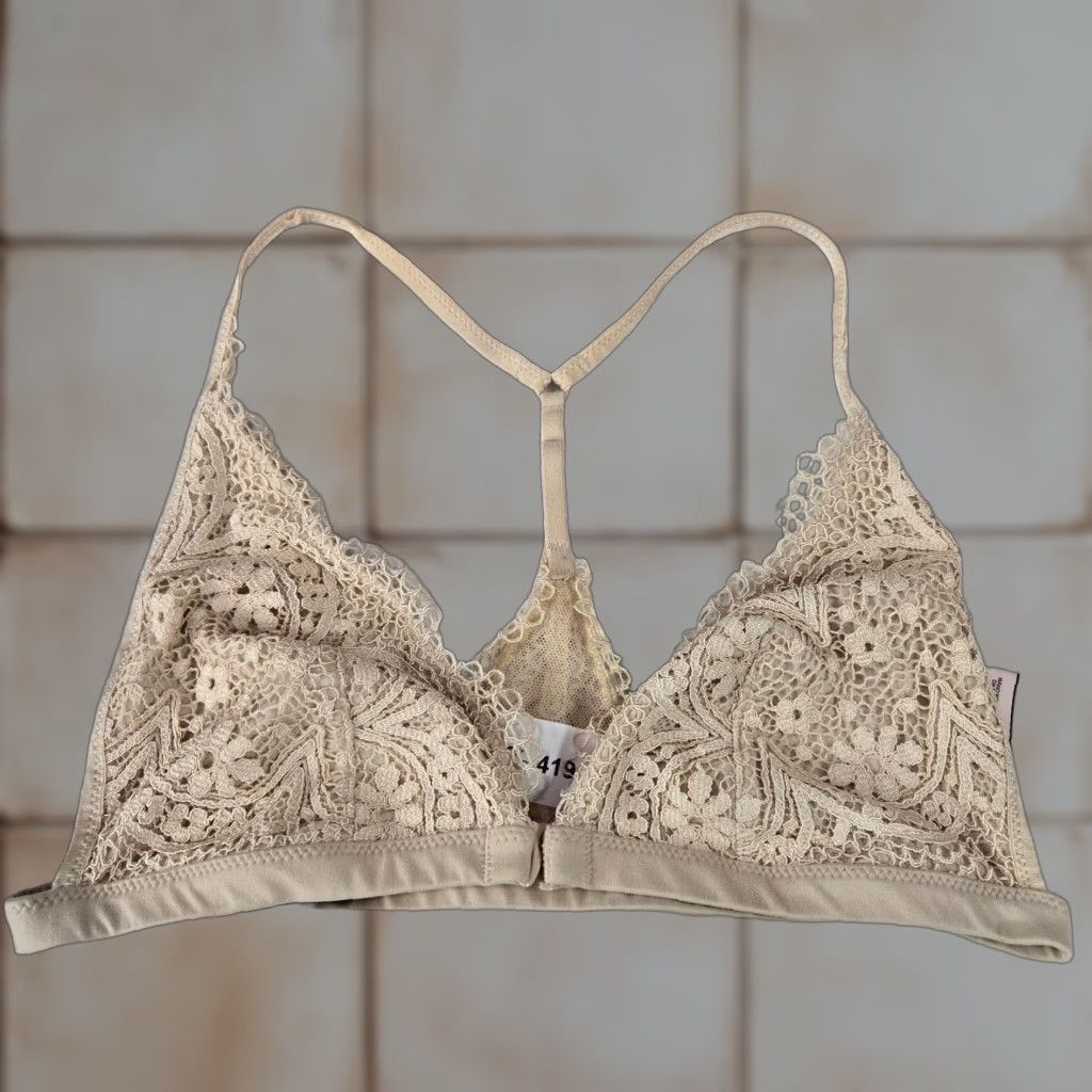 Victorias Secret Victoria's Secret Wireless Lace Bralette Bra Small Beige Racerback Women