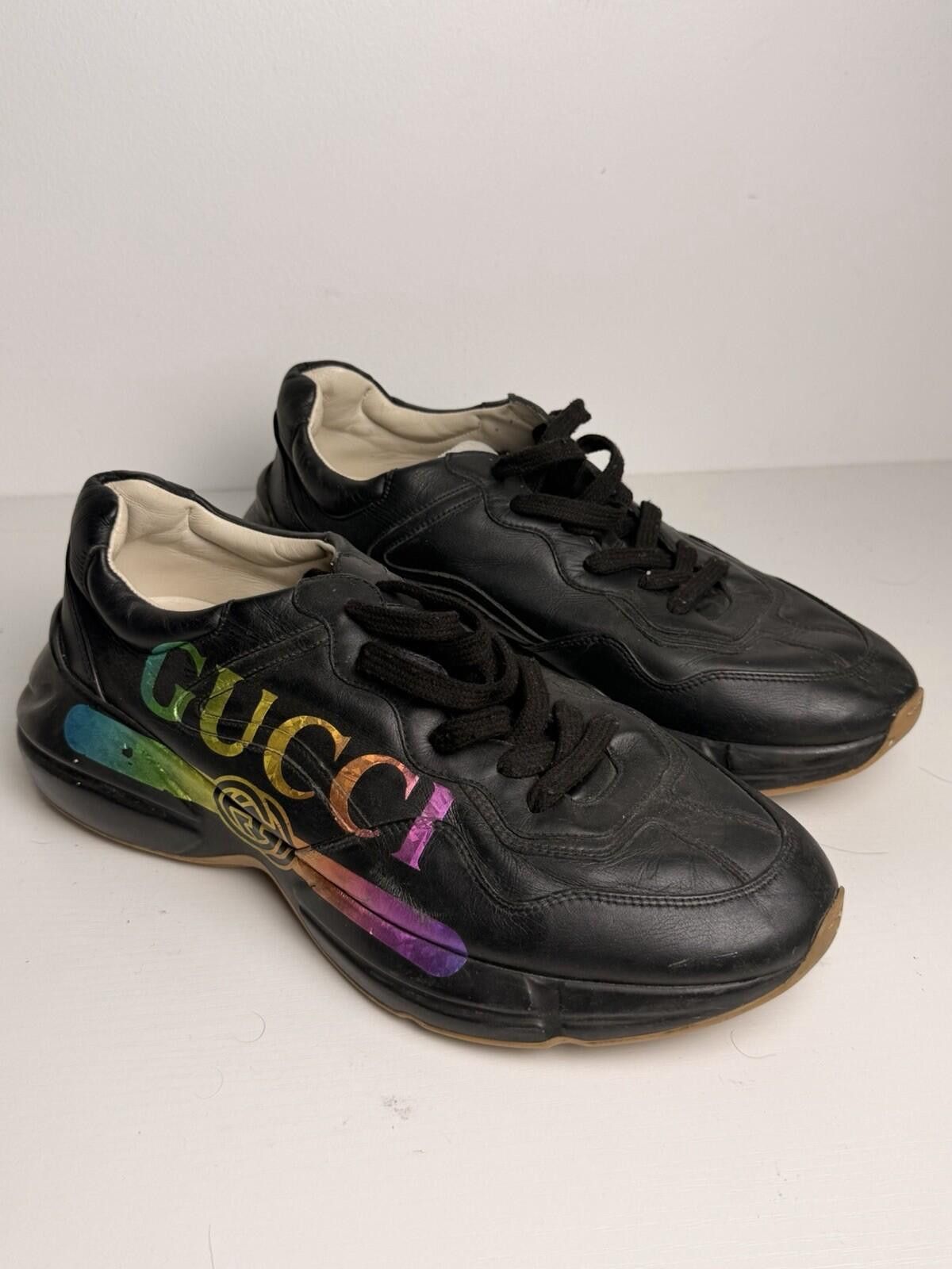 Gucci Gucci Rhyton Rainbow Logo Leather Sneakers Black SZ 10 Good Size US 10 / EU 43 - 1 Thumbnail