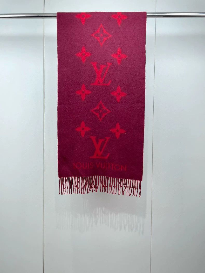 Louis Vuitton LOUIS VUITTON Red presbyopic cashmere fringe scarf 2504-Nex Size ONE SIZE - 1 Thumbnail