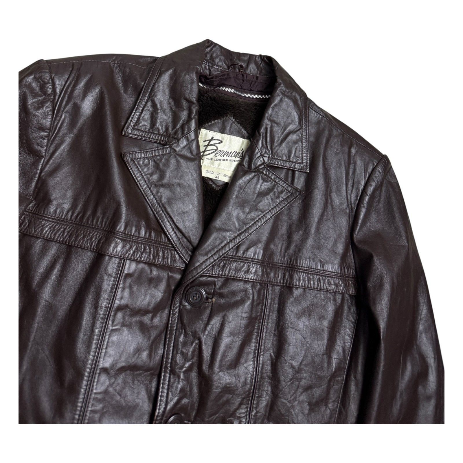 Vintage BERMANS Vintage Leather Fur Retro 80s Leather Coat Large Size US L / EU 52-54 / 3 - 3 Thumbnail
