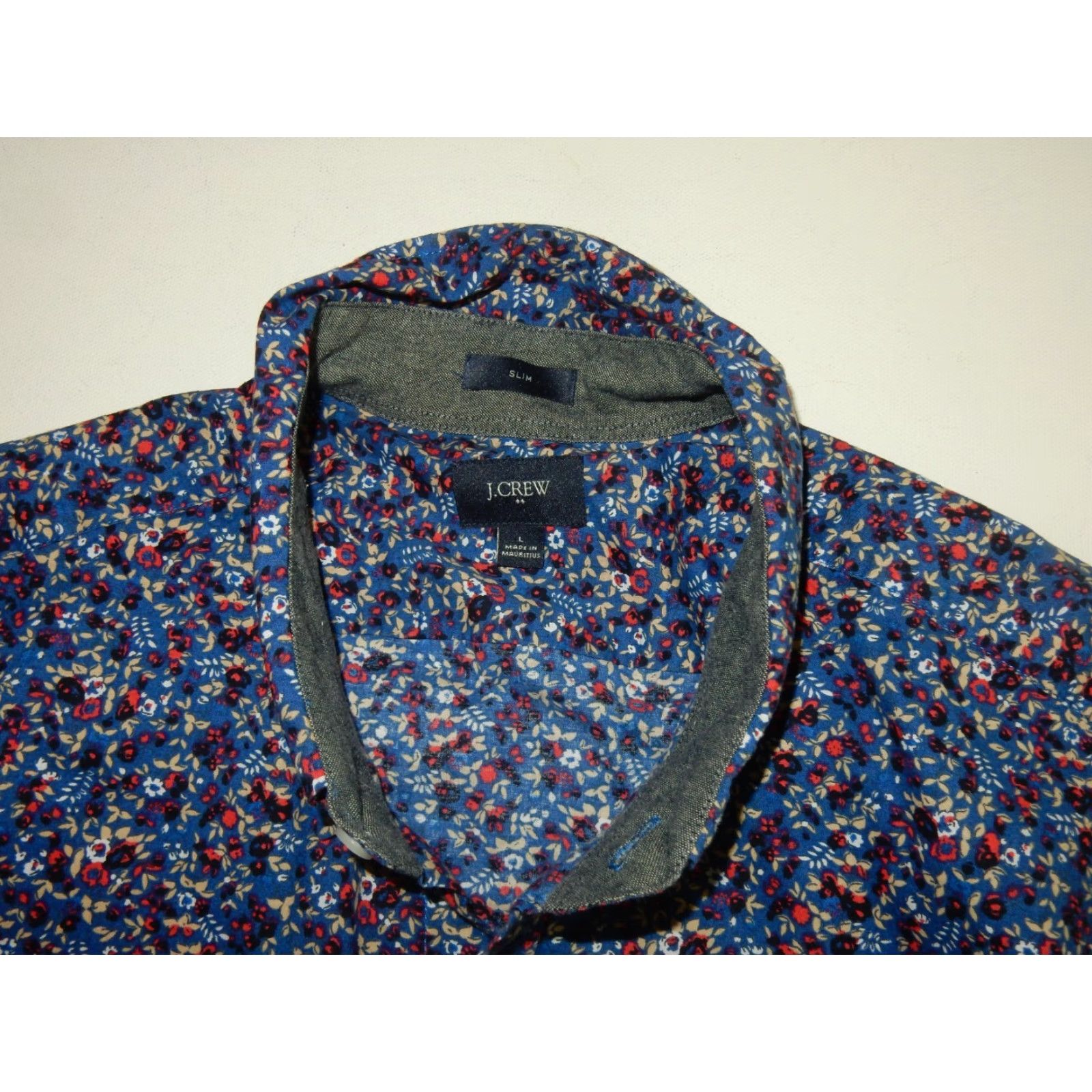 J.Crew J.CREW Men's Floral Short Sleeve Button-Up Shirt Size L Slim Blue Size US L / EU 52-54 / 3 - 6 Thumbnail
