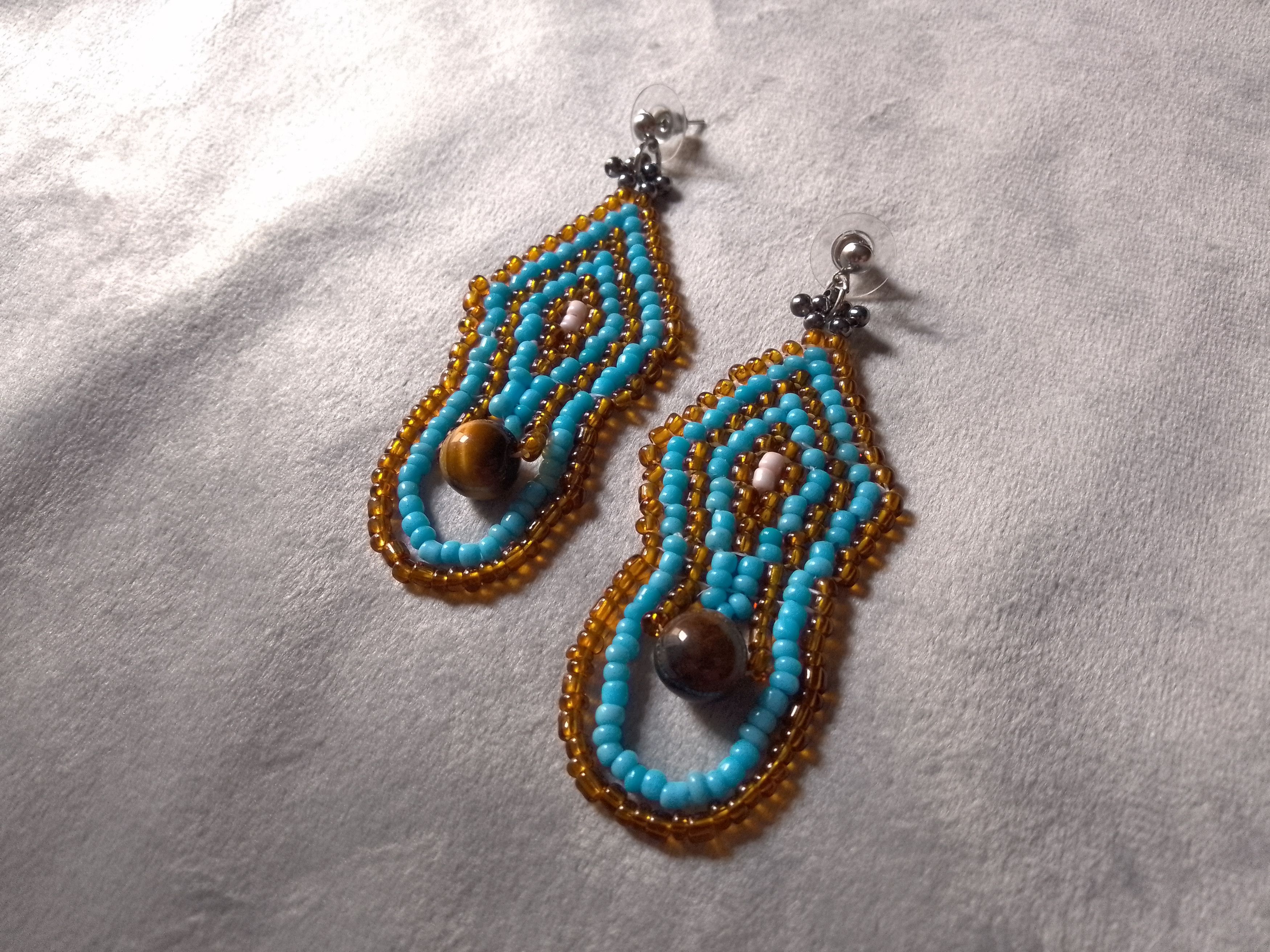 Handmade Earrings Eye of Tiger Gemstones Ethnic Native Americans Size ONE SIZE - 1 Thumbnail