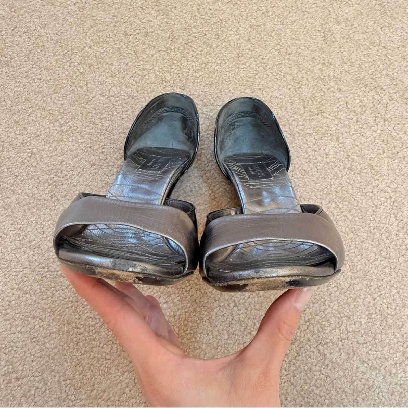 Gucci Gucci Gunmetal Silver Gray Leather D'Orsay Peeptoe Heels 8.5 Size US 8.5 / IT 38.5 - 9 Thumbnail