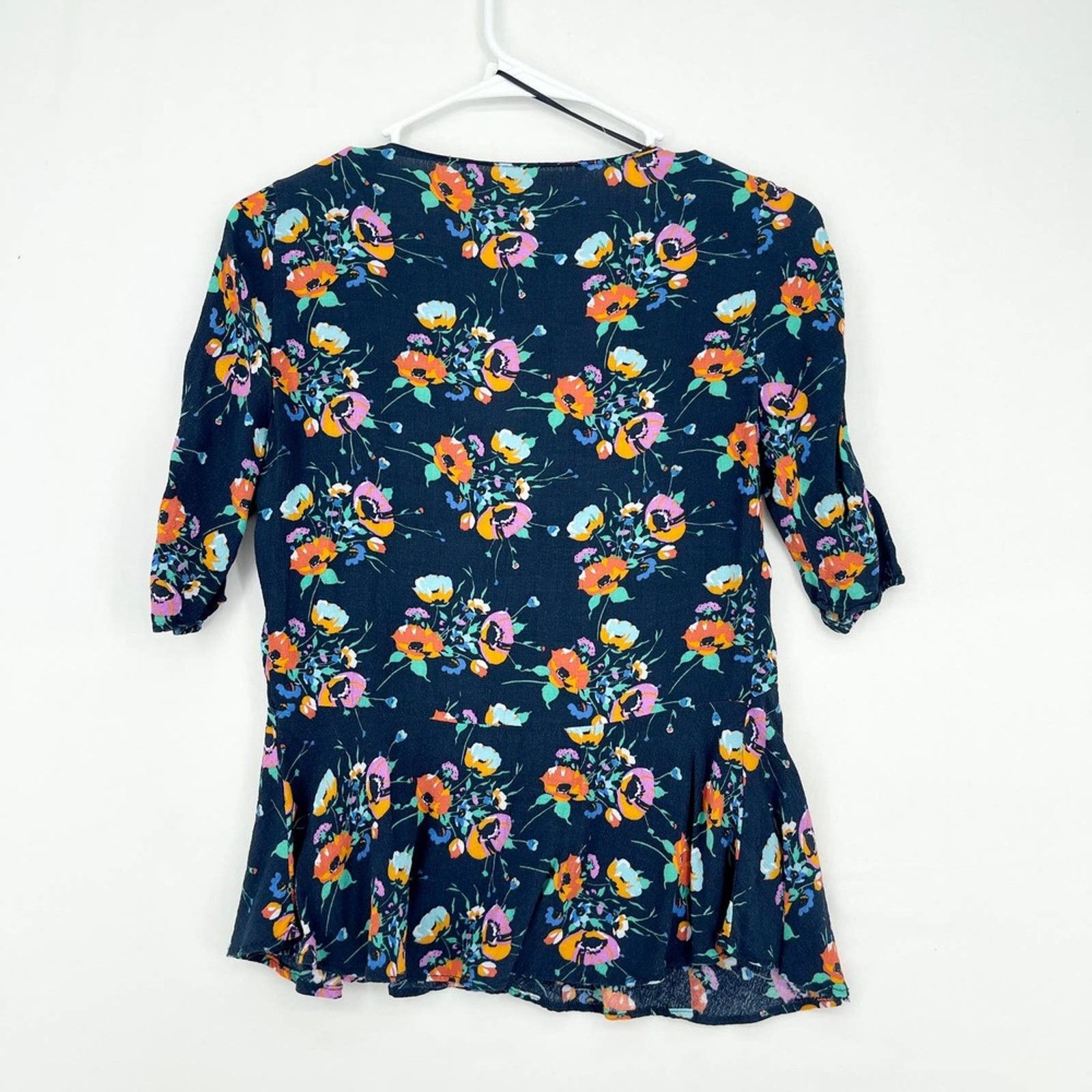 Zara Zara Trafaluc Collection Floral V-Neck Ruched Blouse Size XS Size XS / US 0-2 / IT 36-38 - 6 Thumbnail