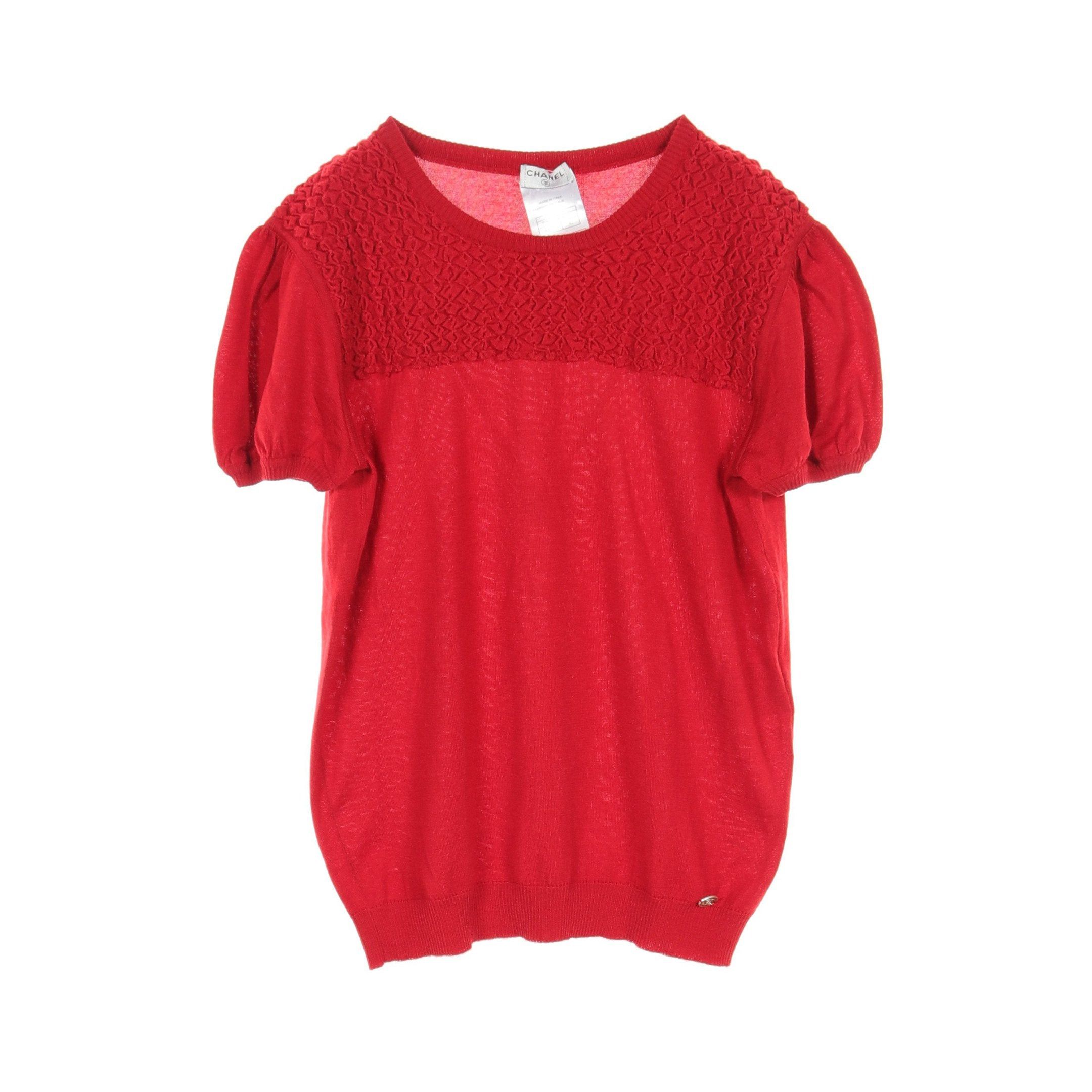 Chanel Chanel Knit Short Sleeve Cashmere Silk Red 06A Size ONE SIZE - 1 Thumbnail