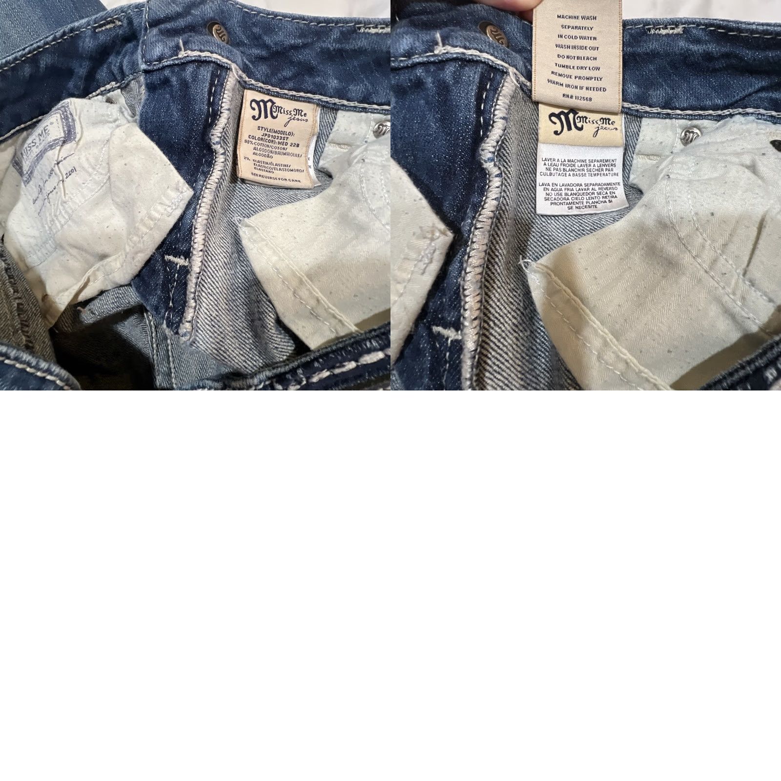 Miss Me Miss Me Jeans Skinny Straight Low Rise 29 Thrashed Cotton Elastn Style JPD1033ST Size 29" - 10 Thumbnail