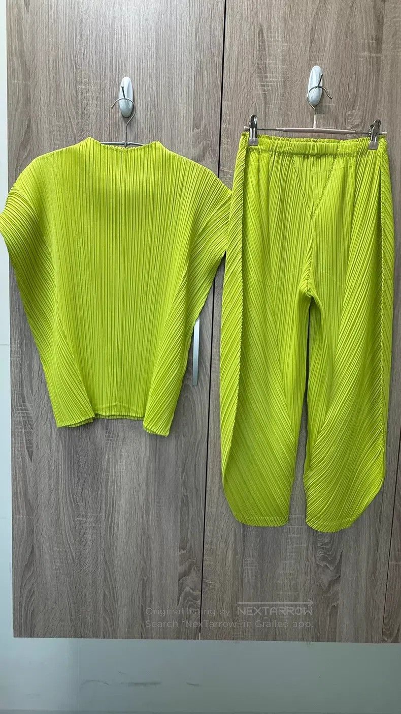 Issey Miyake Issey Miyake size:3 Pleated Irregular Pants Fluorescent Gr Size 31" - 3 Thumbnail
