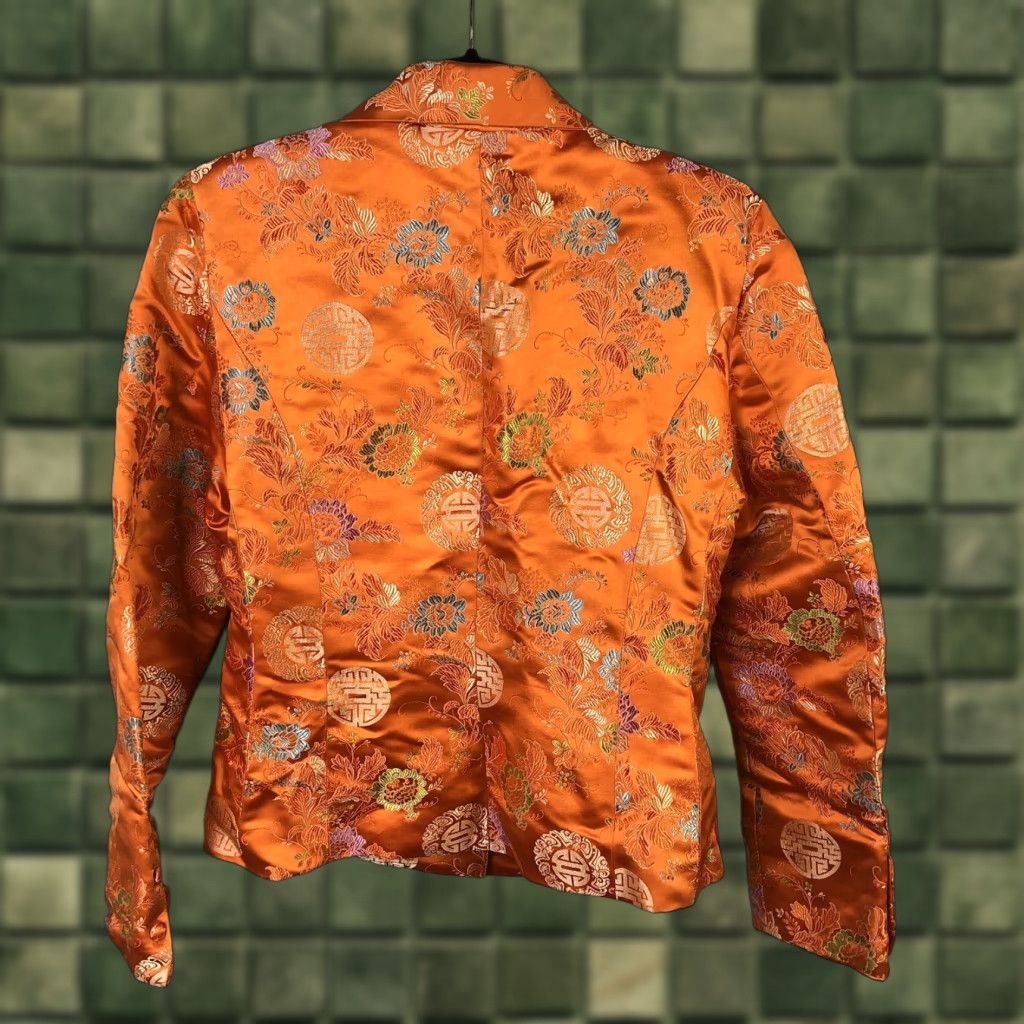Vintage Johanne Beck Blazer Womens Medium Orange Silk Blend Floral Embroidered Satin Blazer - Formal Party/Cocktail Womens Size M / US 6-8 / IT 42-44 - 1 Thumbnail