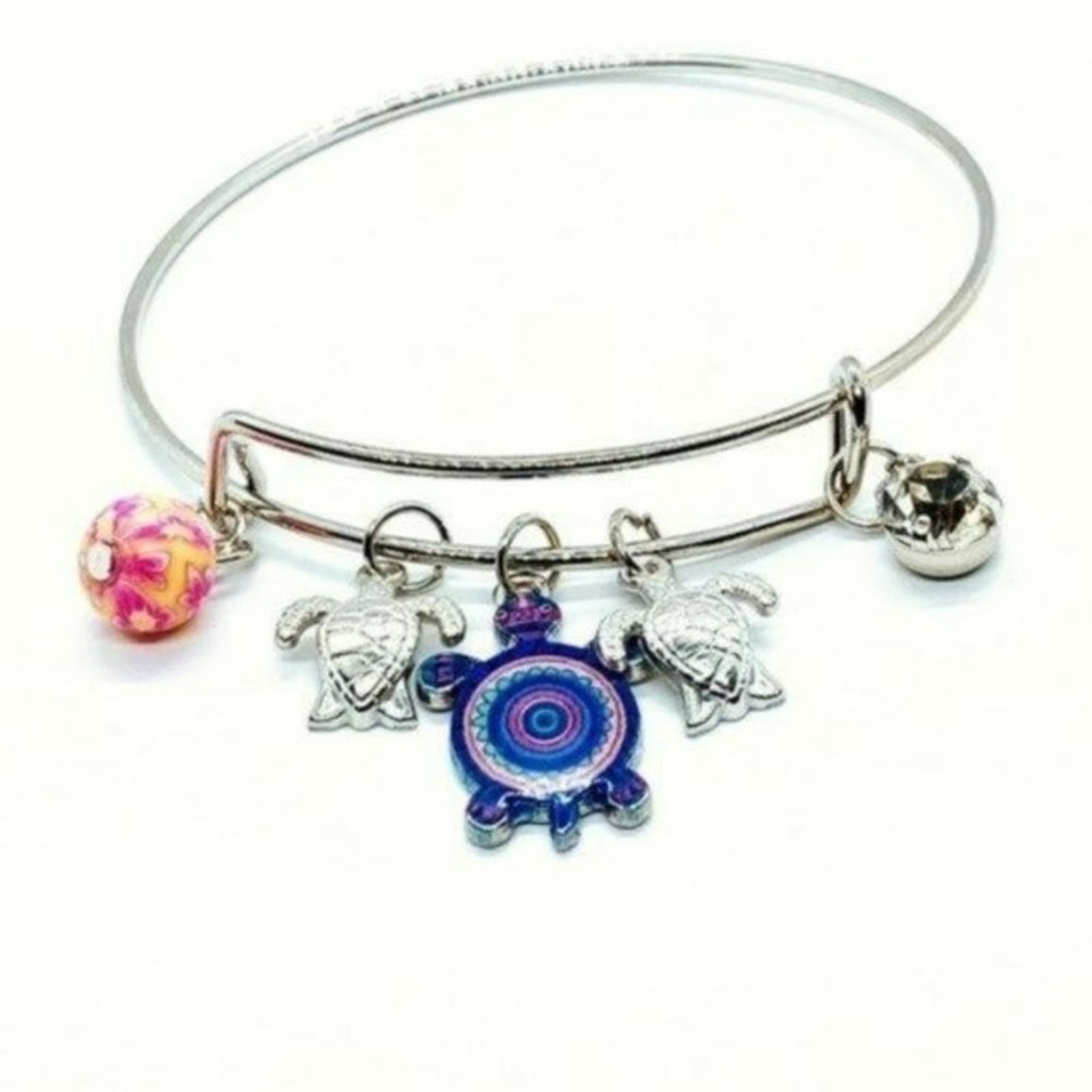 Other Beaded Sea Turtle Charm Colorful Bangle Bracelet Size ONE SIZE - 4 Thumbnail