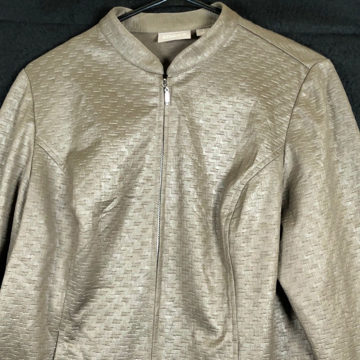 Vintage Chicos Womens Jacket Brown Textured Full Zip Long Sleeve 1 (M) Size M / US 6-8 / IT 42-44 - 2 Thumbnail