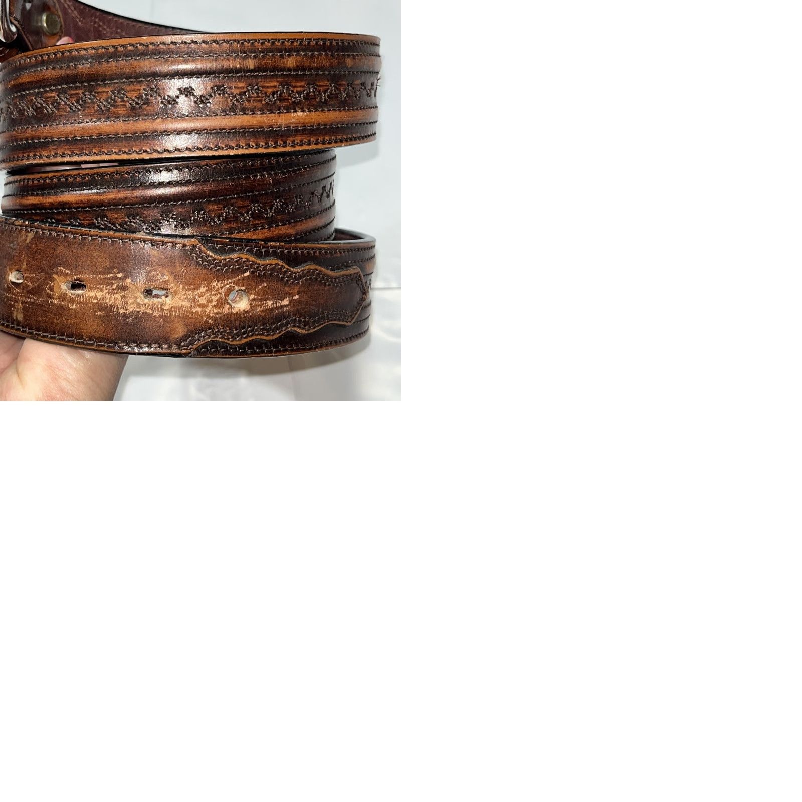 Vintage VINTAGE Leegin Leather Belt 1.5” Wide Removable Buckle Brown 46-51” Mens Belt, Western, Heavy Duty, USA - Large Size Size ONE SIZE - 12 Thumbnail