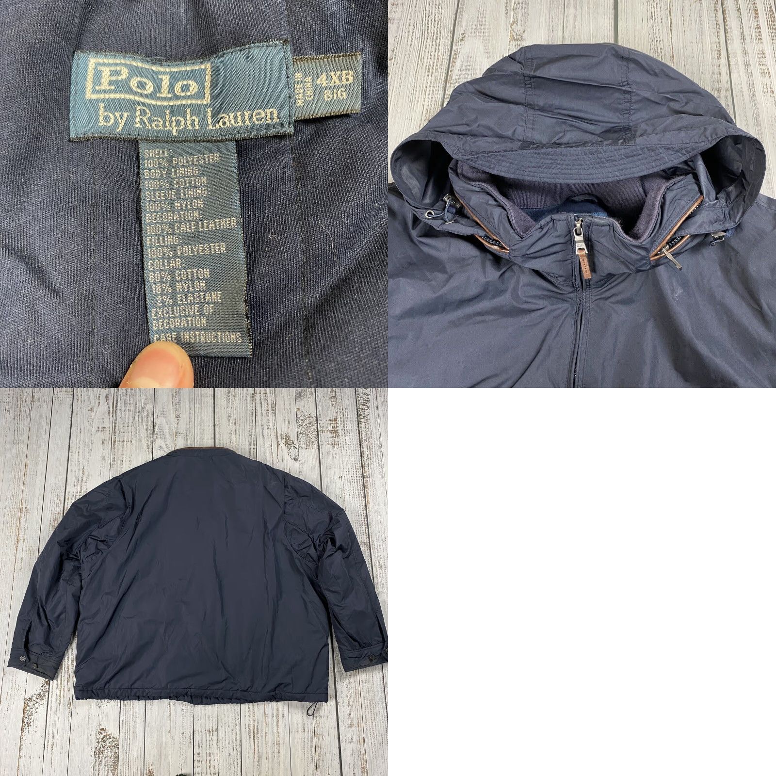 Polo Ralph Lauren VINTAGE Polo Ralph Lauren Puffer Equestrian Jacket 4XB BIG Navy Leather Trim Hooded Calf Leather Zipper Pockets Logo -Mens- Size US XXL / EU 58 / 5 - 8 Thumbnail
