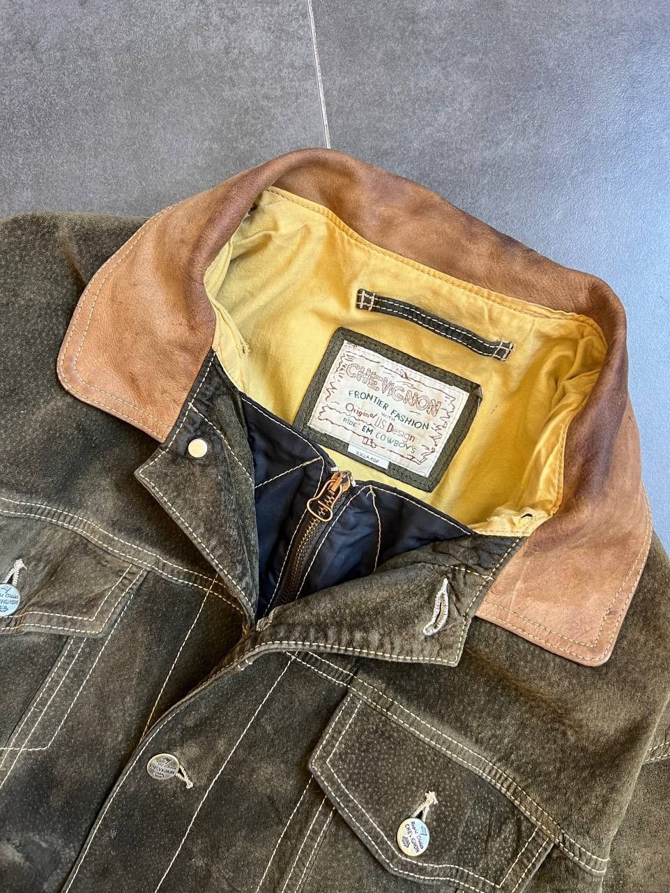 Chevignon Chevignon Green Heavy Flying Leather suede Jacket Size US XL / EU 56 / 4 - 4 Thumbnail