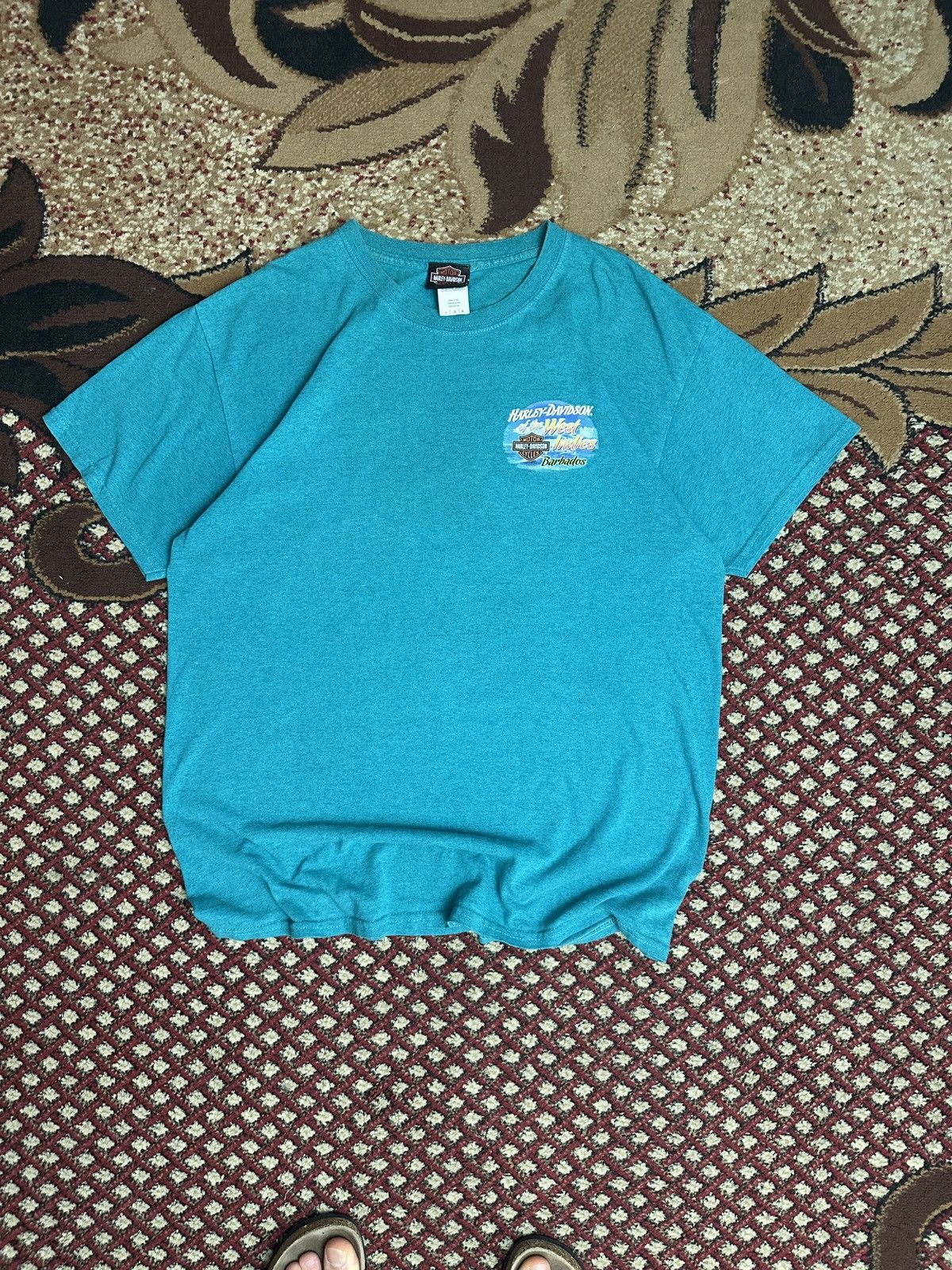 Band Tees × Harley Davidson × Vintage Vintage Harley Davidson t-shirt teal rare Barbados M/L Size US L / EU 52-54 / 3 - 3 Thumbnail