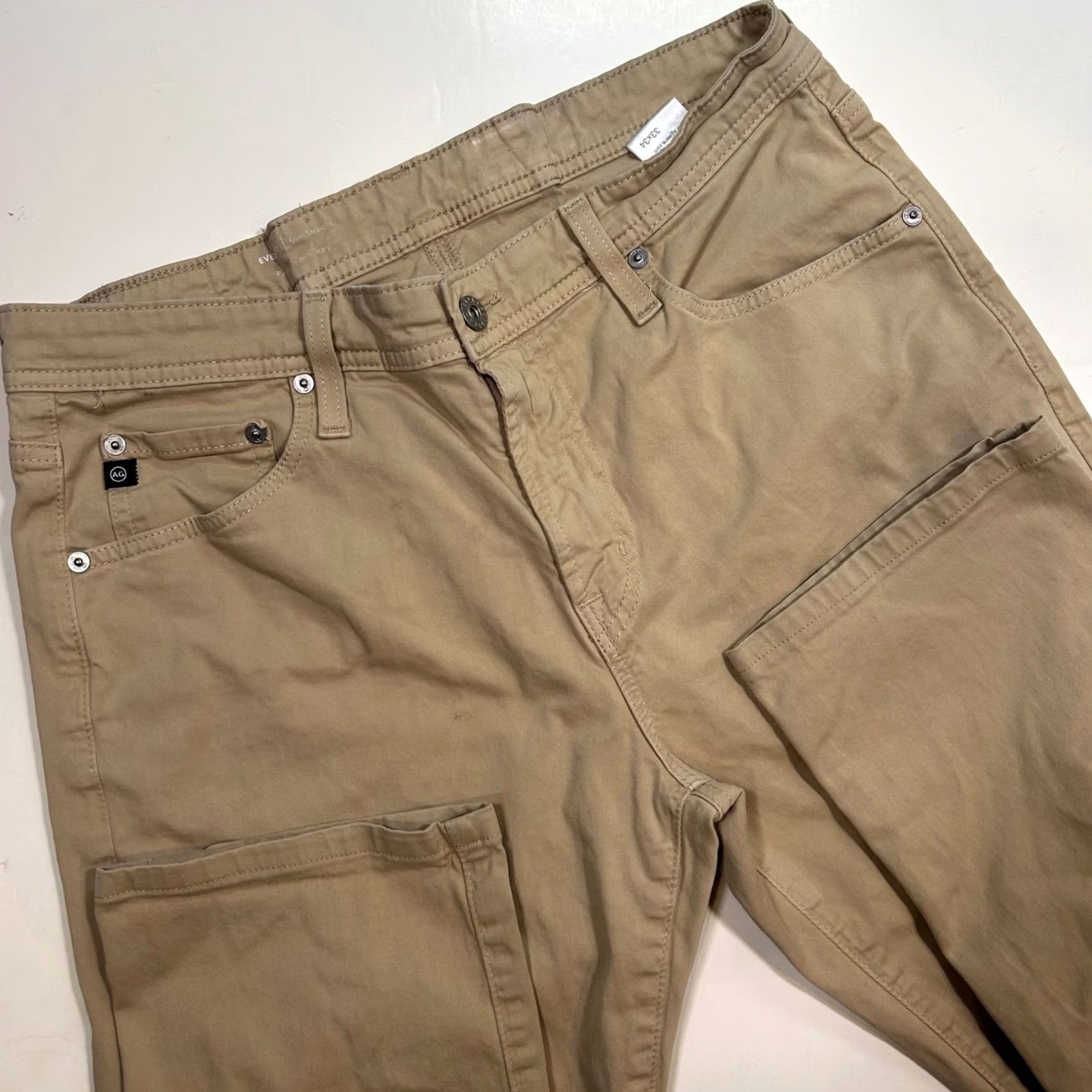 Vintage AG Adriano Goldschmied Everett Slim Straight Chino Pants Khaki Mens 33x34 Size US 33 - 3 Thumbnail
