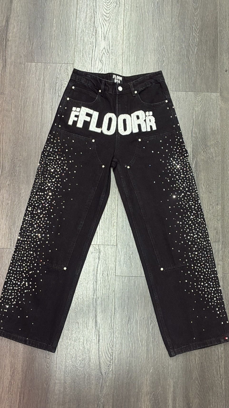 Other Floor 914 “workman” rhinestone black denim jeans Size US 28 / EU 44 - 1 Thumbnail