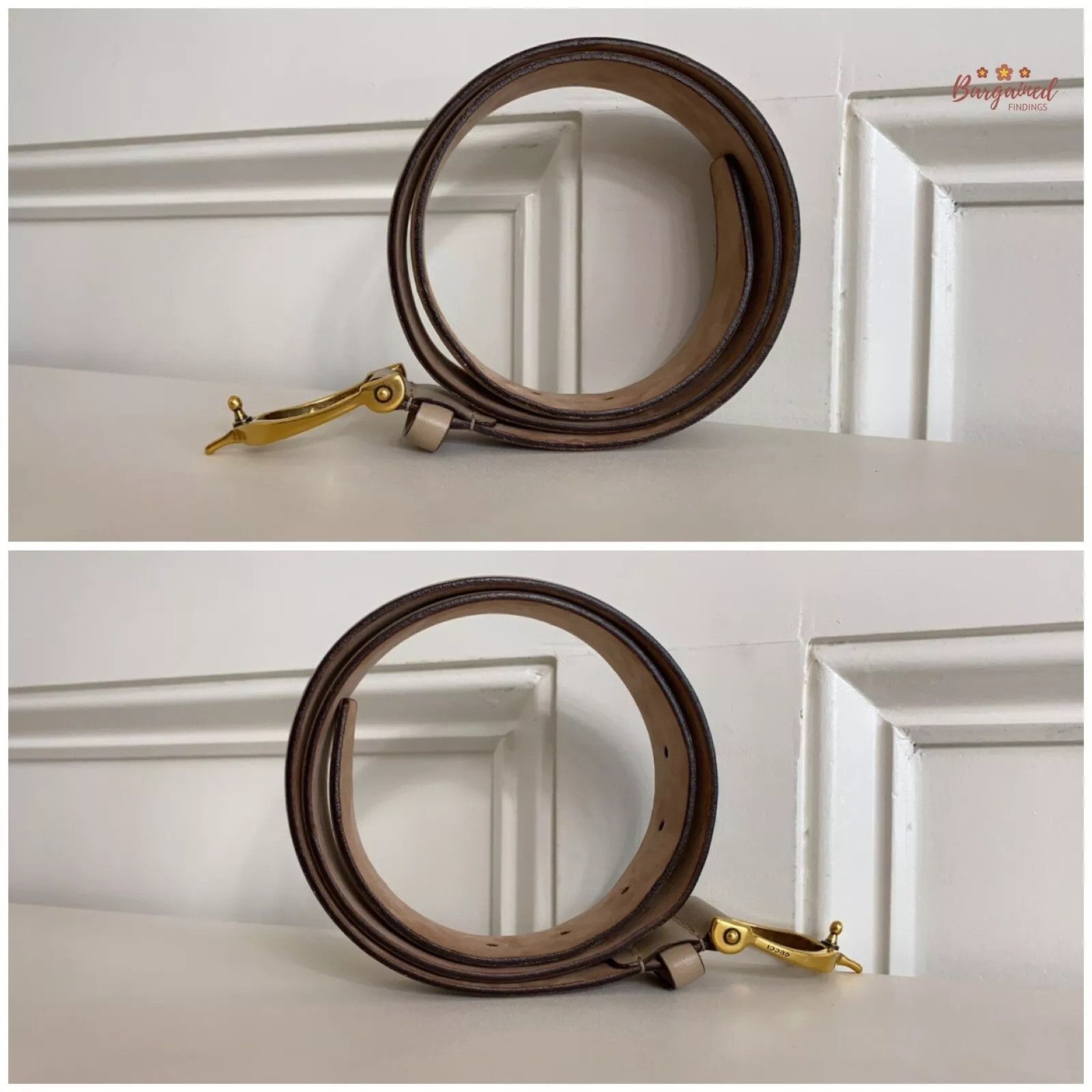 Gucci Gucci Beige Calfskin Leather Gold Horsebit Buckle Belt Size 28 - 7 Thumbnail