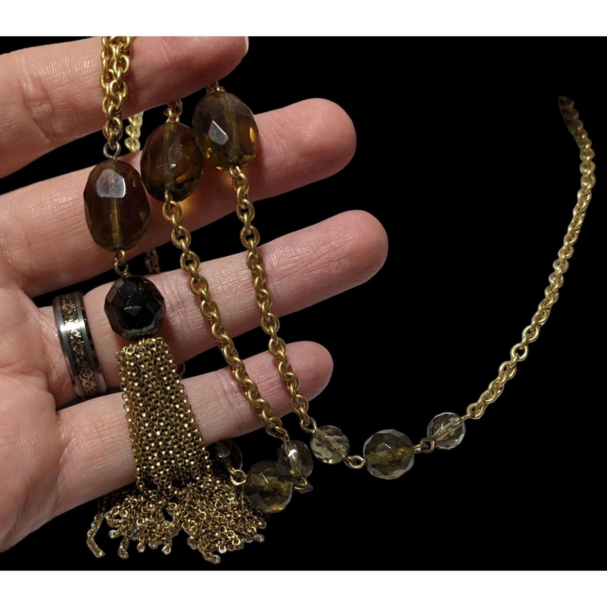 Other Glass Beaded Gold Chain Tassel Necklace Size ONE SIZE - 4 Thumbnail