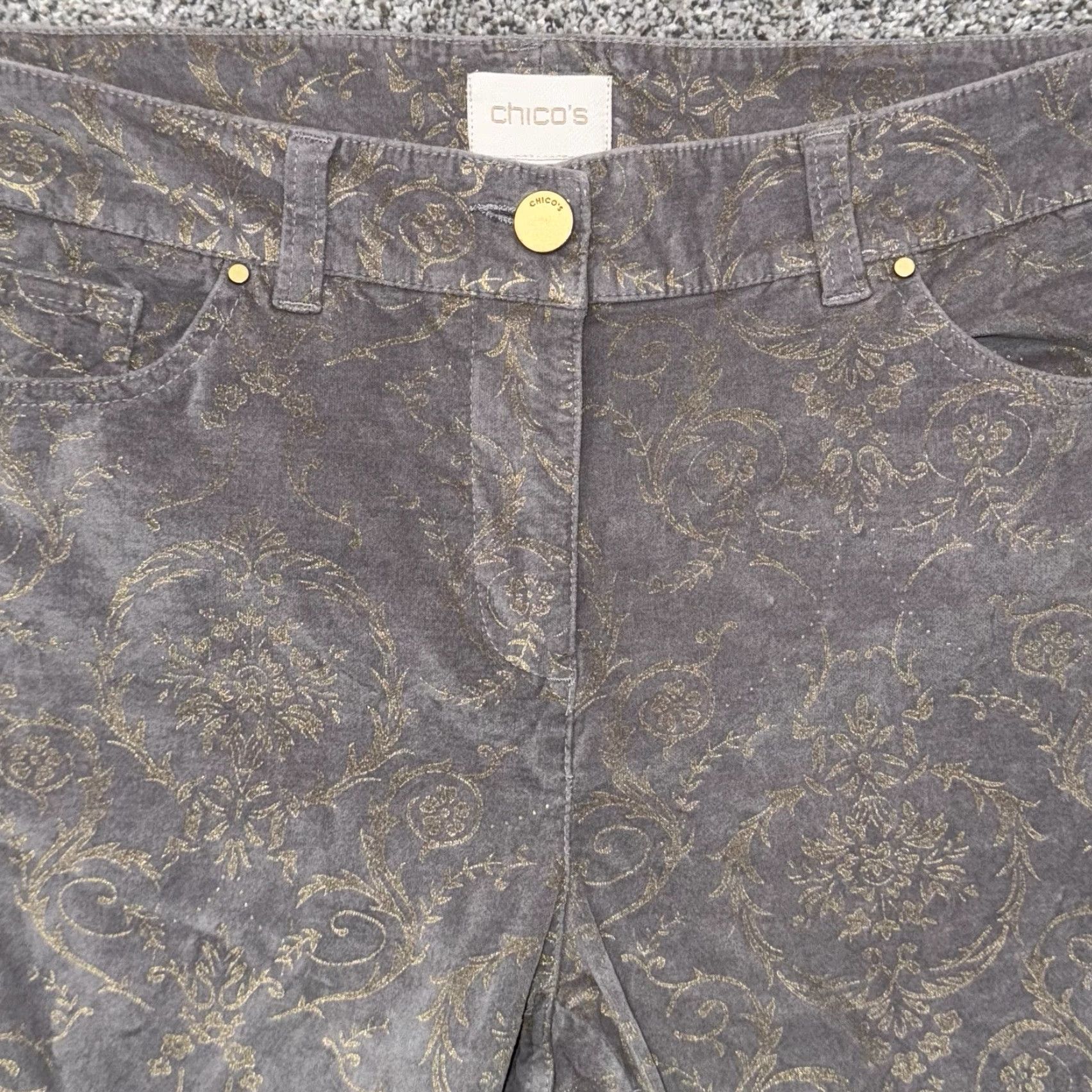 Vintage Chico's Pants Women Sz 0 Velvet Baroque Embellished Whimsigoth Boho Romantic Chic Casual Style Ankle HIp? Size 25" / US 0 / IT 36 - 7 Thumbnail