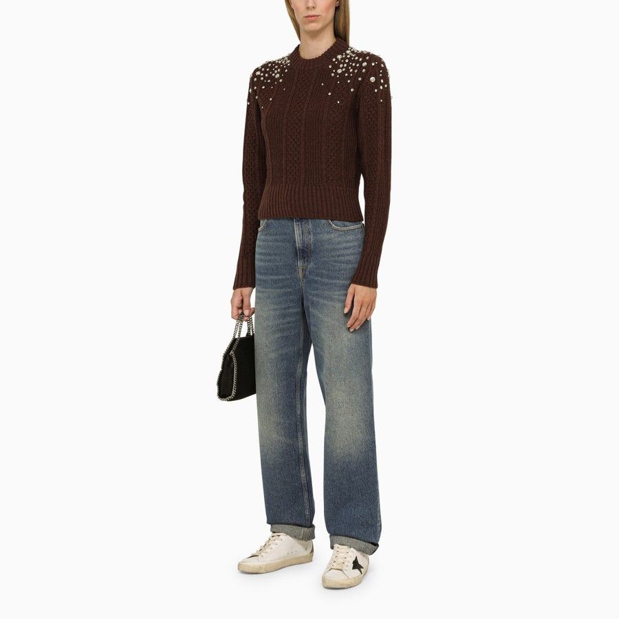 Golden Goose o1d2blof0824 Wool Sweater With Rhinestones in Brown Size S / US 4 / IT 40 - 2 Thumbnail