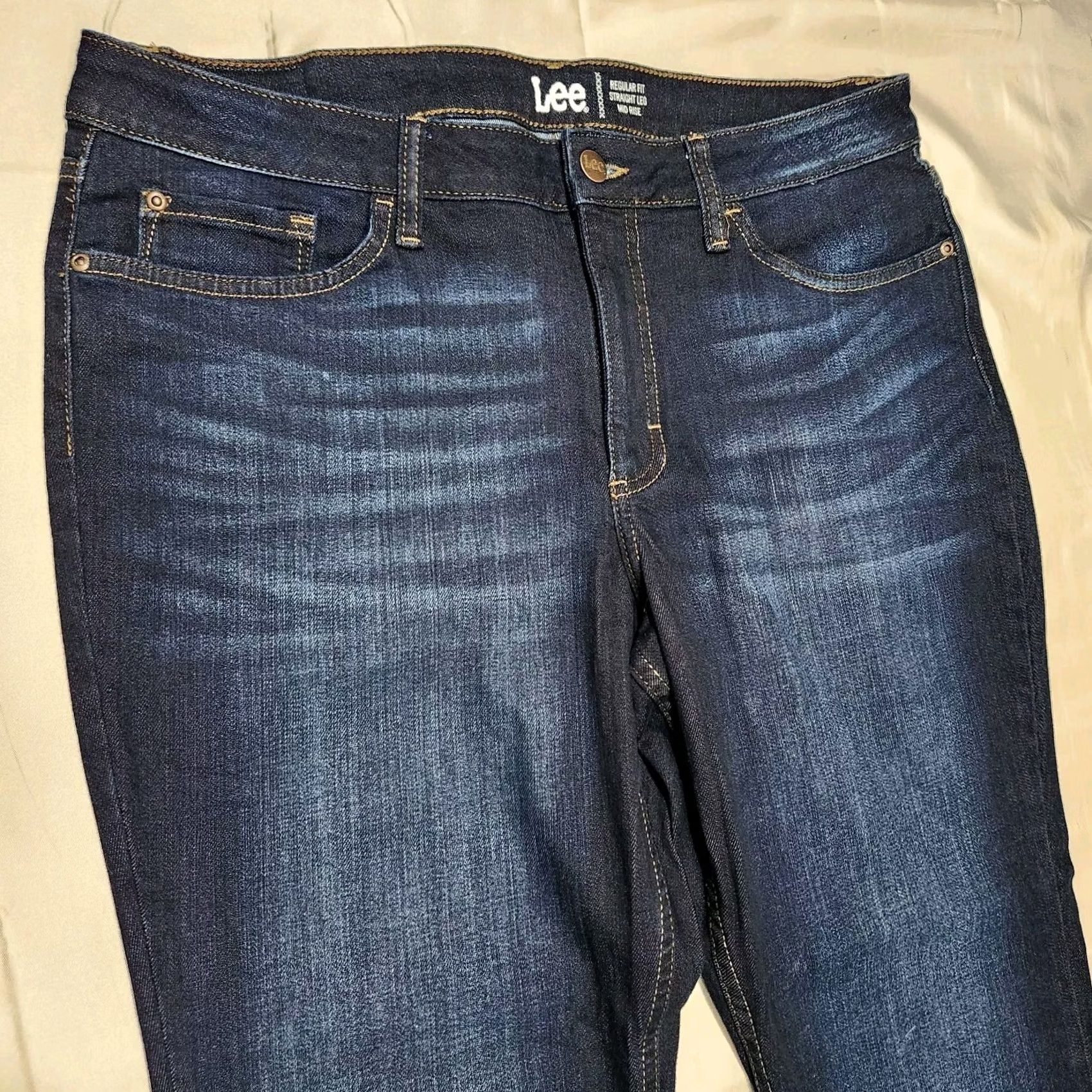 Lee LEE Jeans Women 16 Petite Straight Leg Mid Rise Dark Wash Stretch Denim Size 38" / US 16 / IT 52 - 2 Thumbnail
