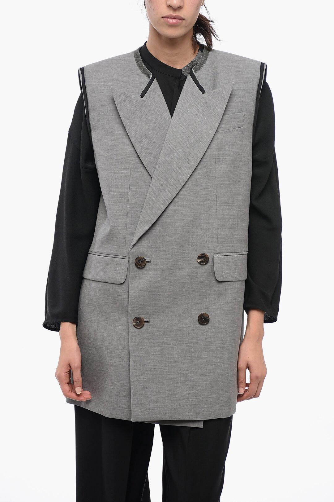 og1mm0725 Double-breasted Oversized Wool Blazer in Grey