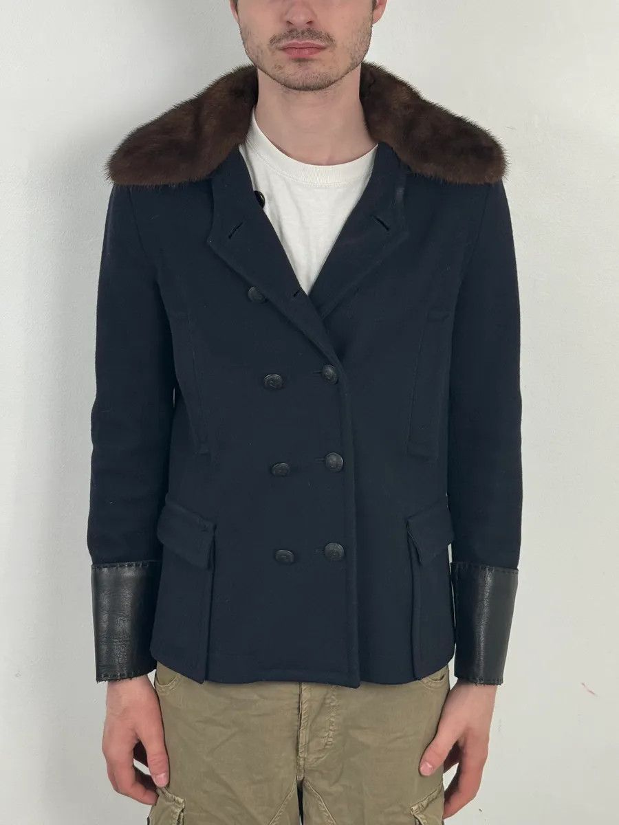 Jean Paul Gaultier 2000s Jean Paul Gaultier Navy Wool Leather Cuff Blazer Size 40R - 2 Thumbnail