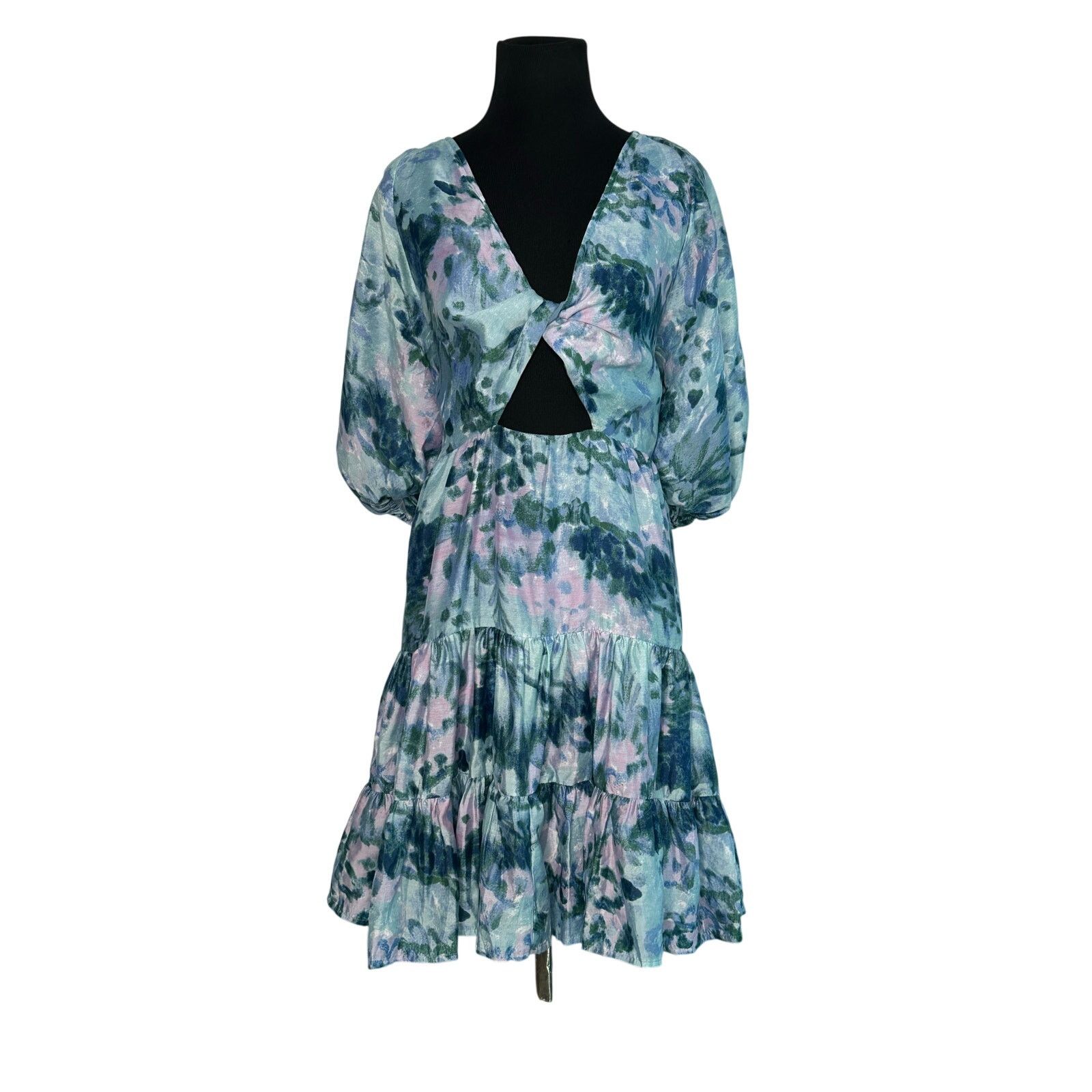 Asos Asos Design Blue Floral Tiered Voile Mini Dress Size 14 Size XL / US 12-14 / IT 48-50 - 16 Thumbnail
