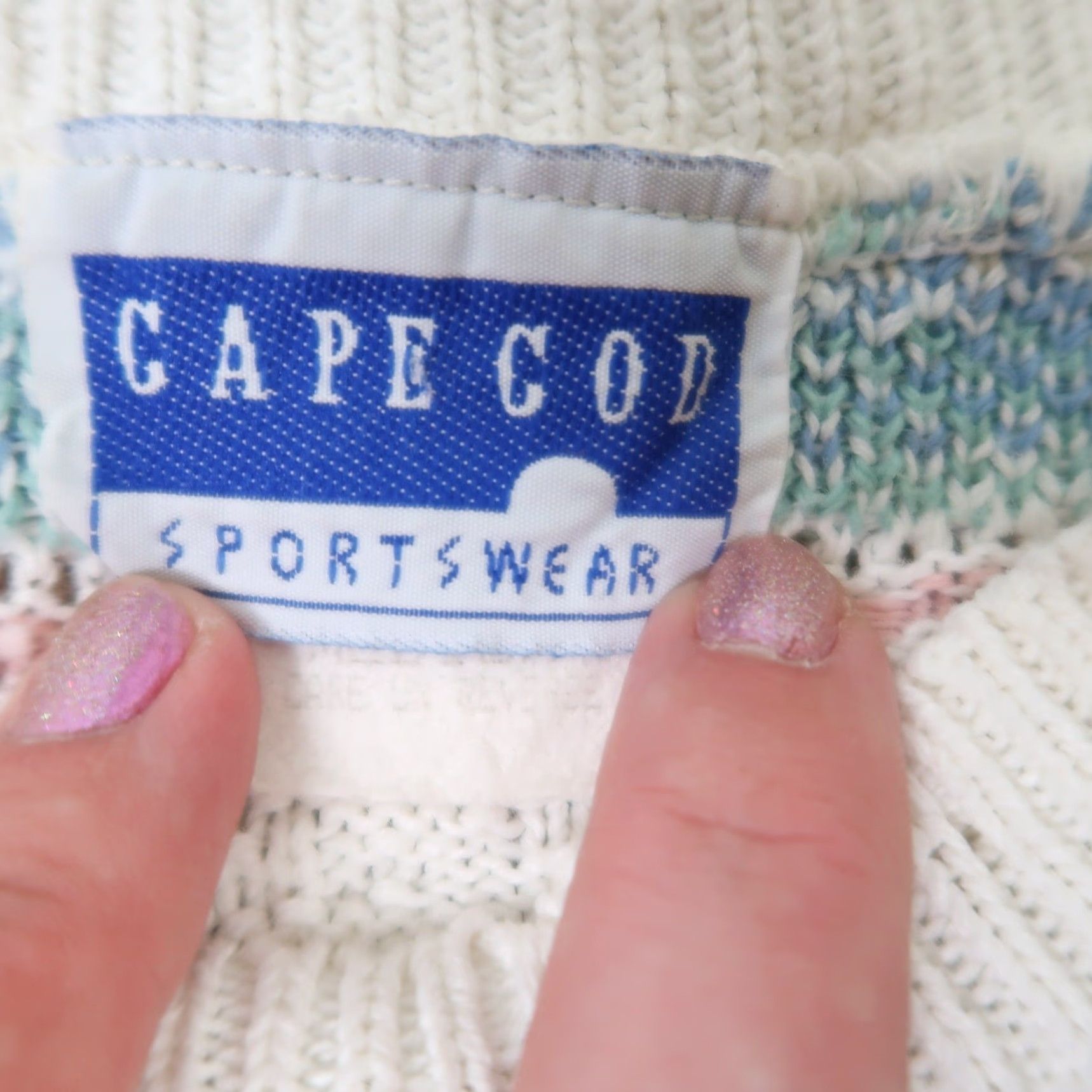 Vintage VINTAGE 80s Cape Cod Cream Blue Floral Stripe Short Sleeve Knit Sweater M Womens Size M / US 6-8 / IT 42-44 - 6 Thumbnail