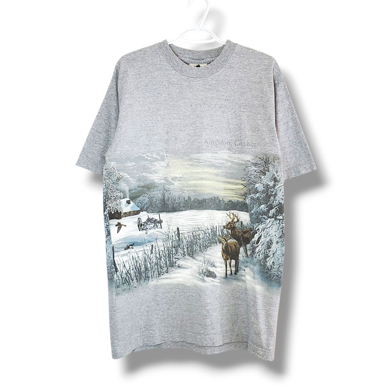 Vintage Vintage 90s Deer Nature Wrap Around Shirt Gray Size L/XL Size US XL / EU 56 / 4 - 1 Thumbnail