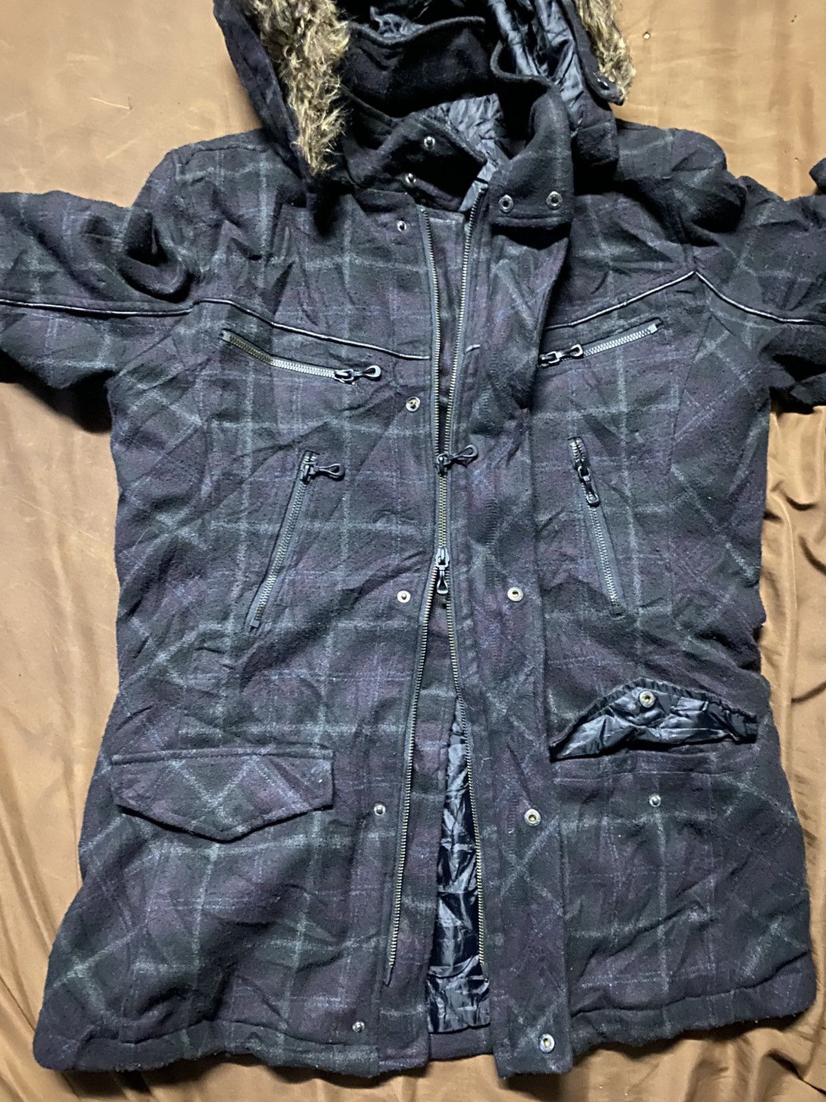 In The Attic In The Attic Faux Fur Plaid Wool Jacket Size US L / EU 52-54 / 3 - 4 Thumbnail