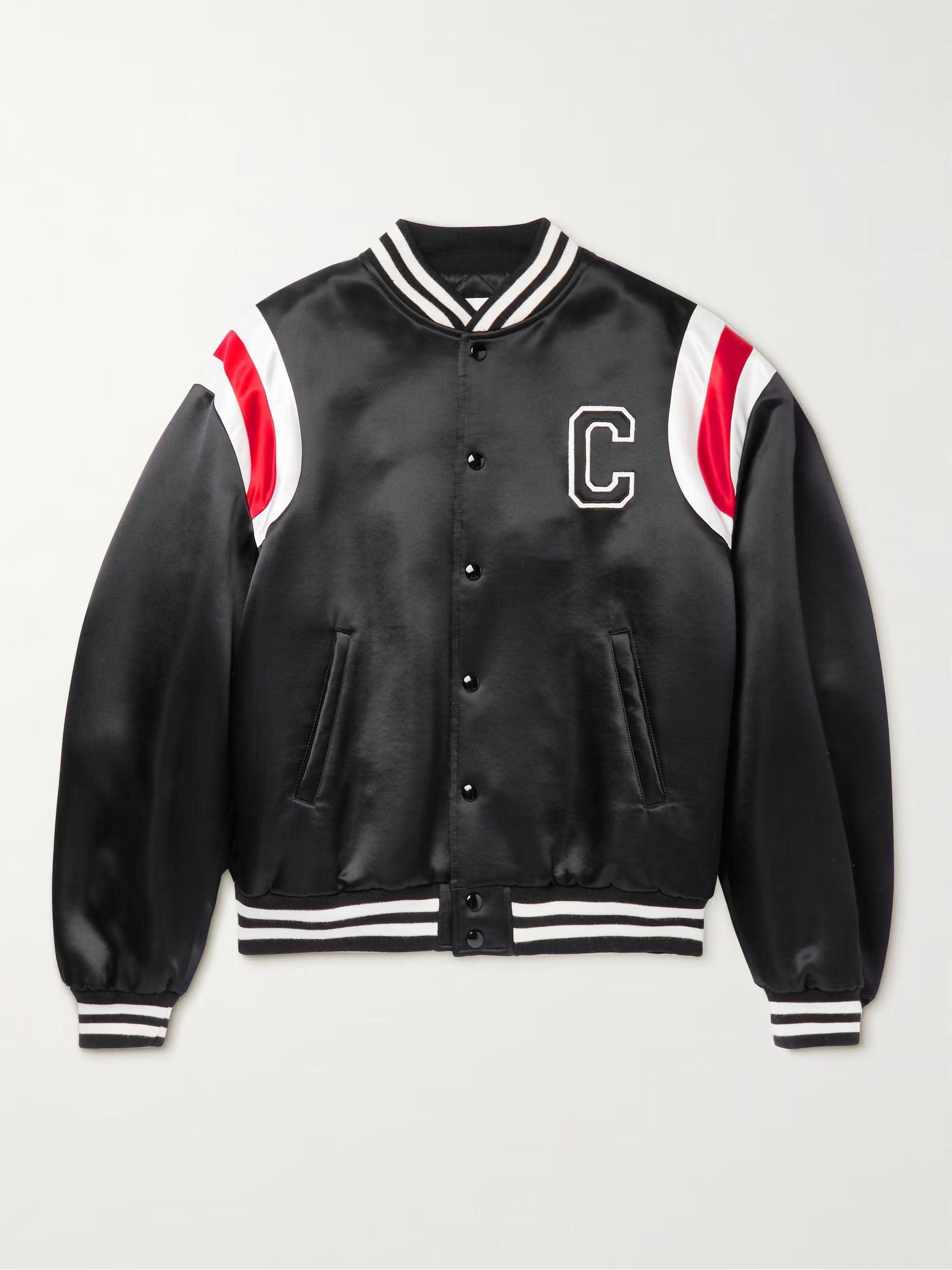 Celine o1mle0426 Teddy Logo Applique Satin Varsity Jacket in Black Size US M / EU 48-50 / 2 - 1 Thumbnail