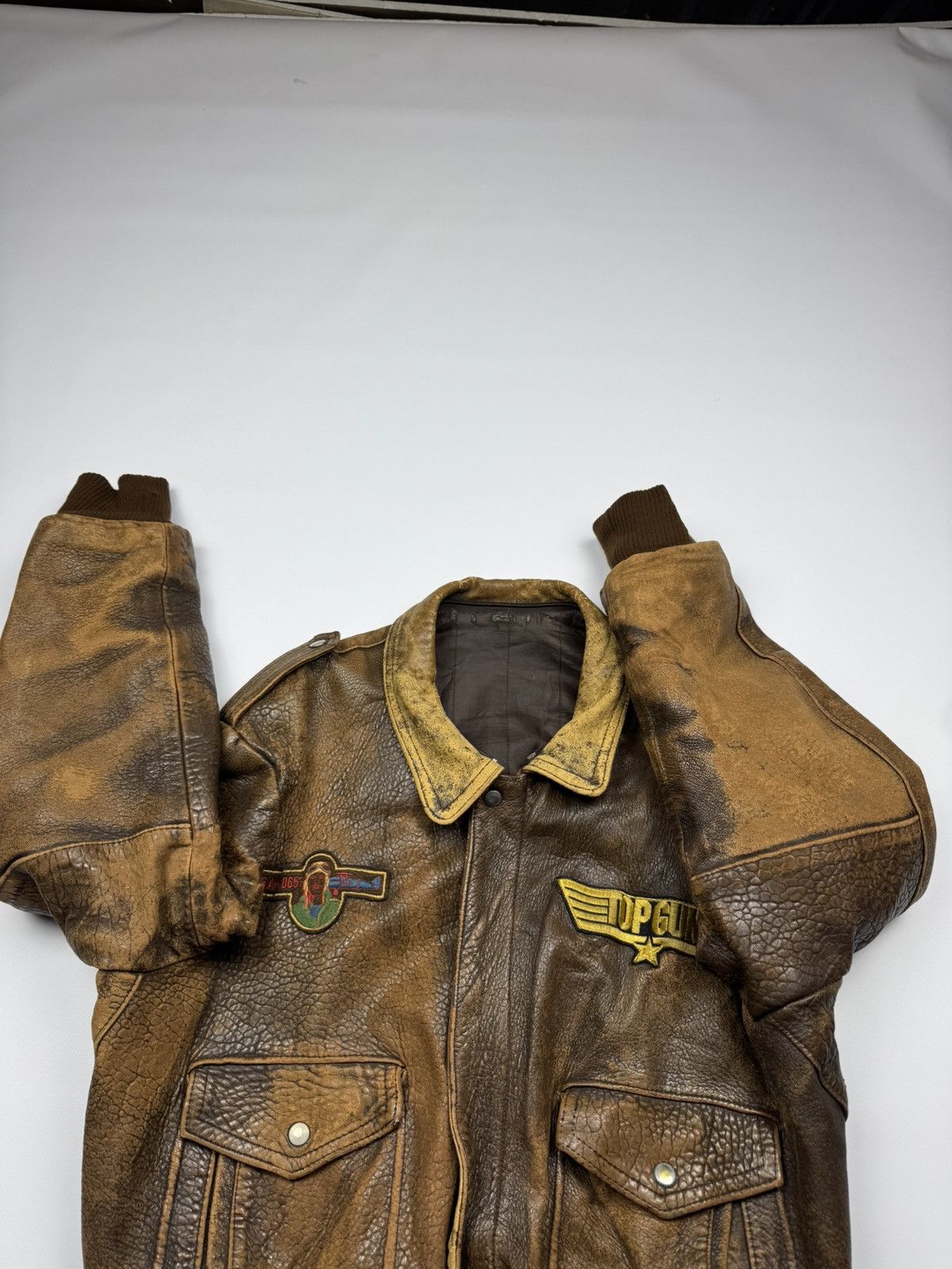 Vintage Vintage Top Gun Heavy Distressed Aviation Leather Jacket Size US L / EU 52-54 / 3 - 8 Thumbnail