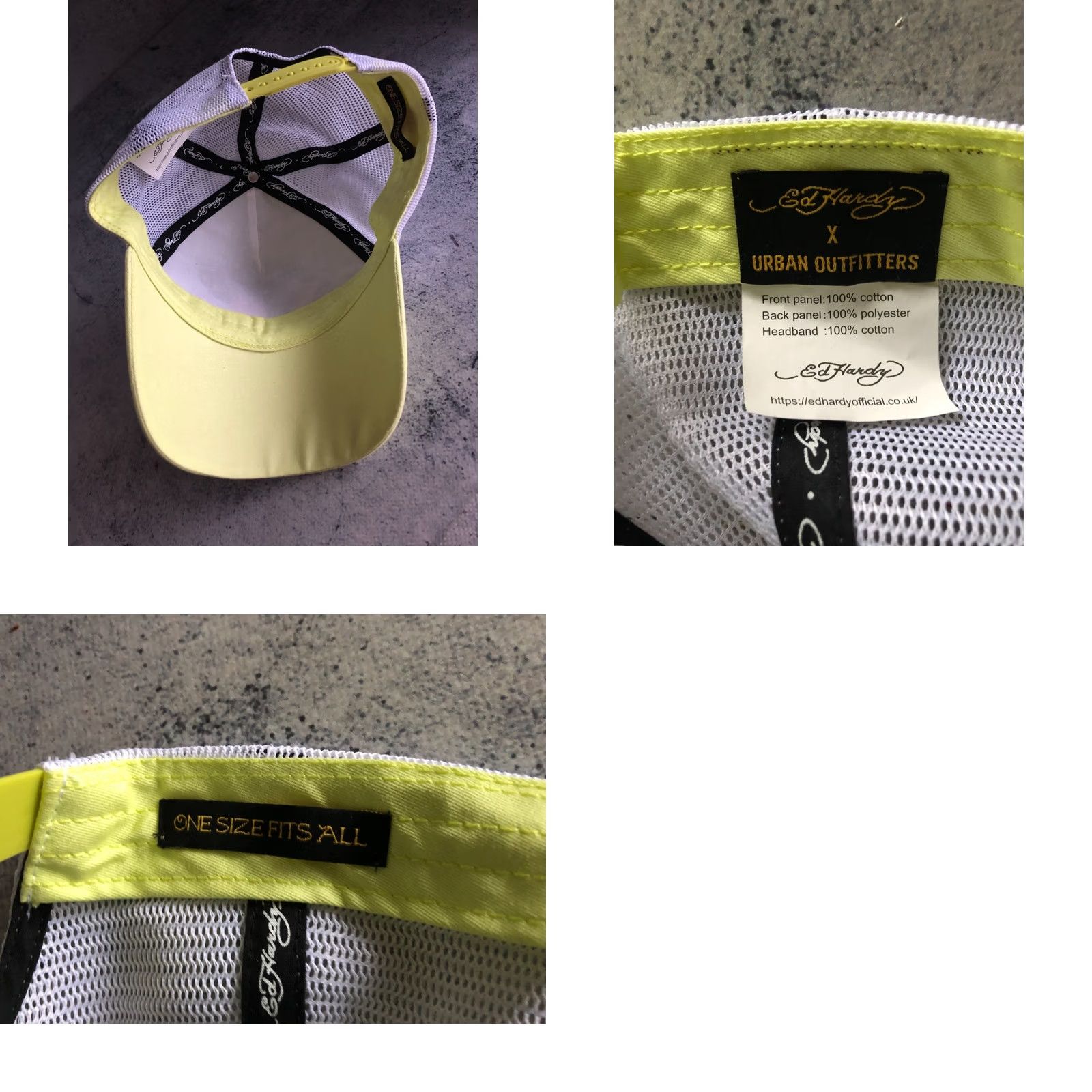 Ed Hardy Ed Hardy Men's Trucker Cap Yellow Cotton Adjustable Embroidered Floral Love Hat OSFA Size ONE SIZE - 8 Thumbnail