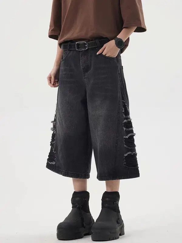 Japanese Brand VIBE Heavy damage washed distressed retro loose denim shorts Size US 30 / EU 46 - 4 Thumbnail