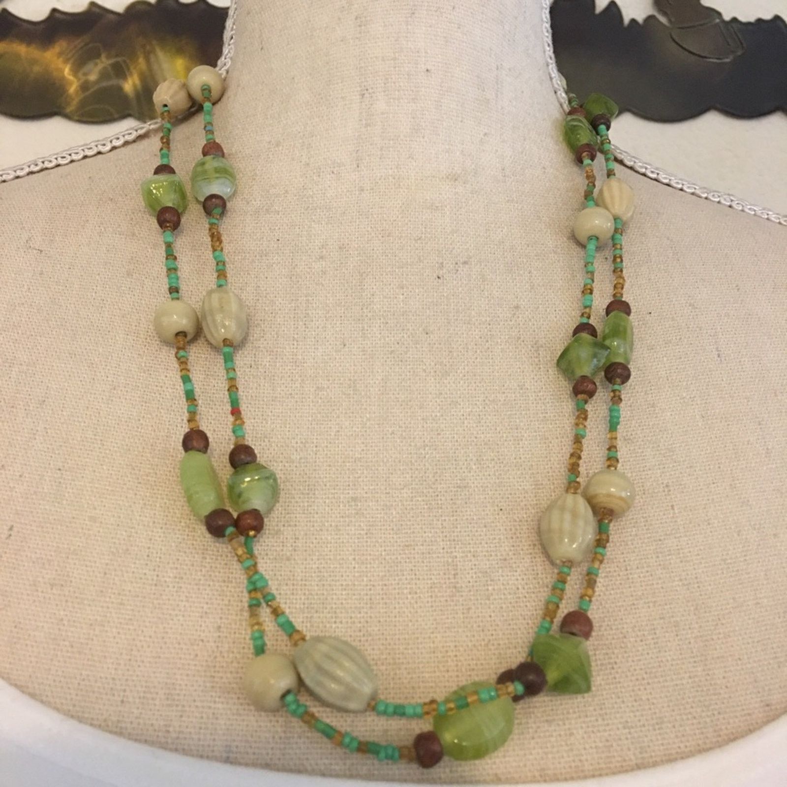 Handmade Natural forest earth tone glass bead necklace Size ONE SIZE - 3 Thumbnail