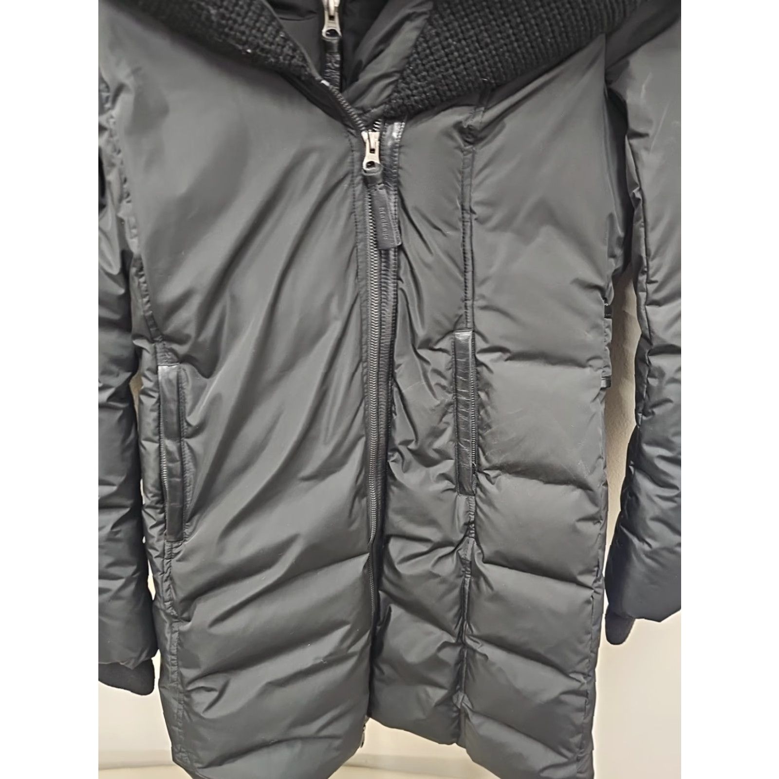 Mackage MACKAGE Brigid Knit Trim Down Coat/Jacket Sz: Medium Mens Womens Spring 37 Long Black Down Coat with Zip Hoodie Parka Size M / US 6-8 / IT 42-44 - 2 Thumbnail