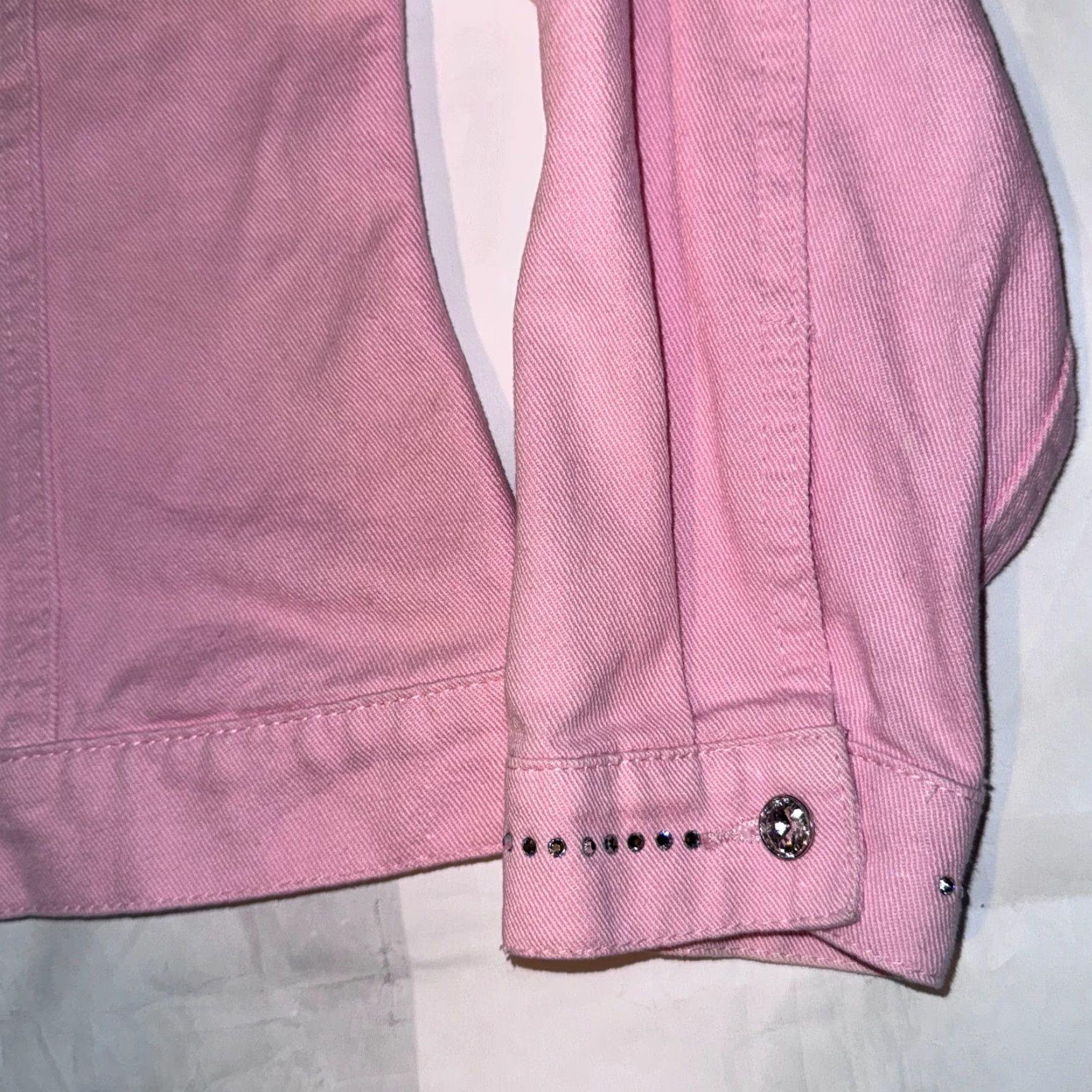 Denime Christine Alexander Pink Rhinestone Denim Jacket Size Small Gemstone Accents Women Size S / US 4 / IT 40 - 3 Thumbnail