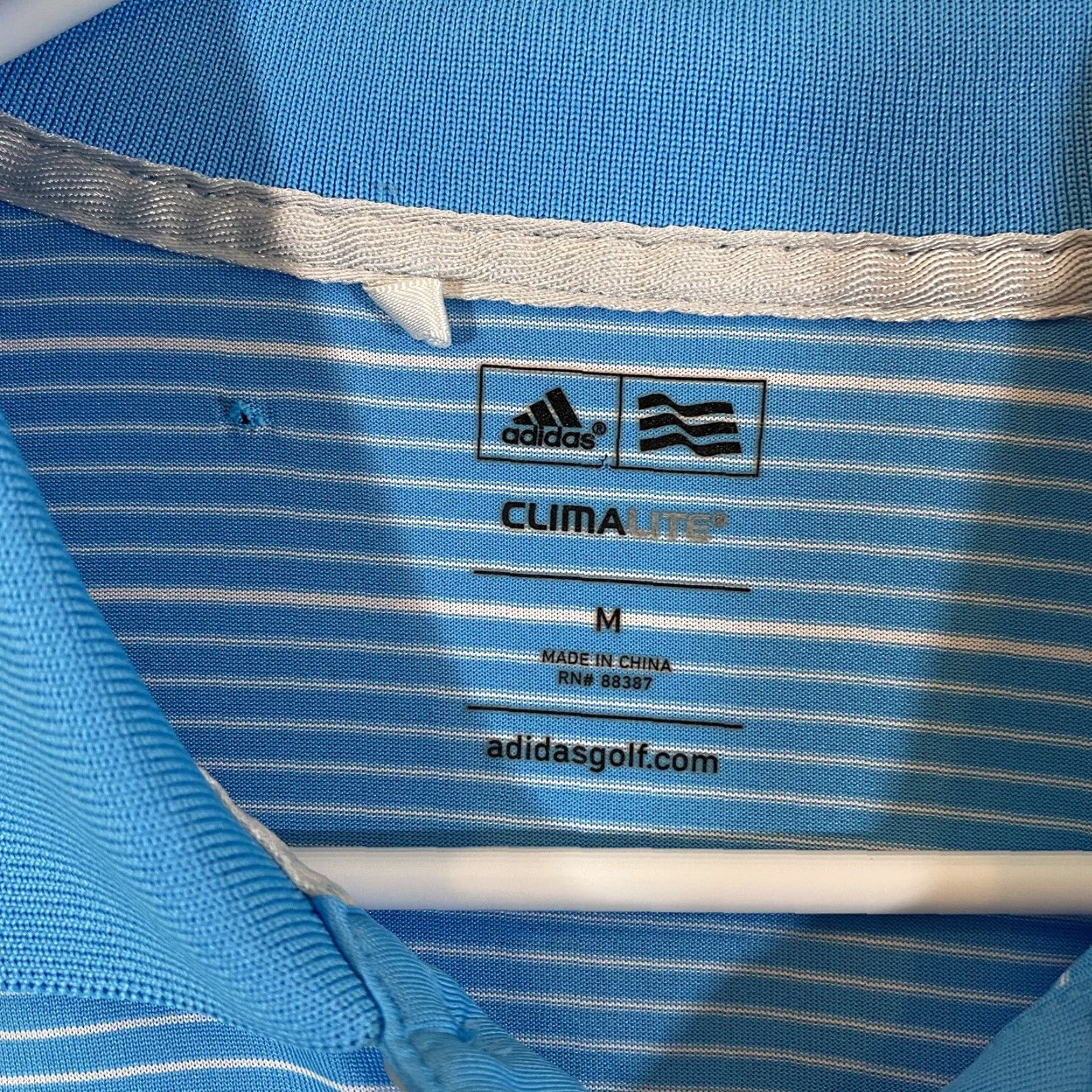 Adidas ADIDAS Polo Shirt Mens Regular Medium Blue White Striped Golf Climalite S/S Polo Shirt Mens Size US M / EU 48-50 / 2 - 3 Thumbnail