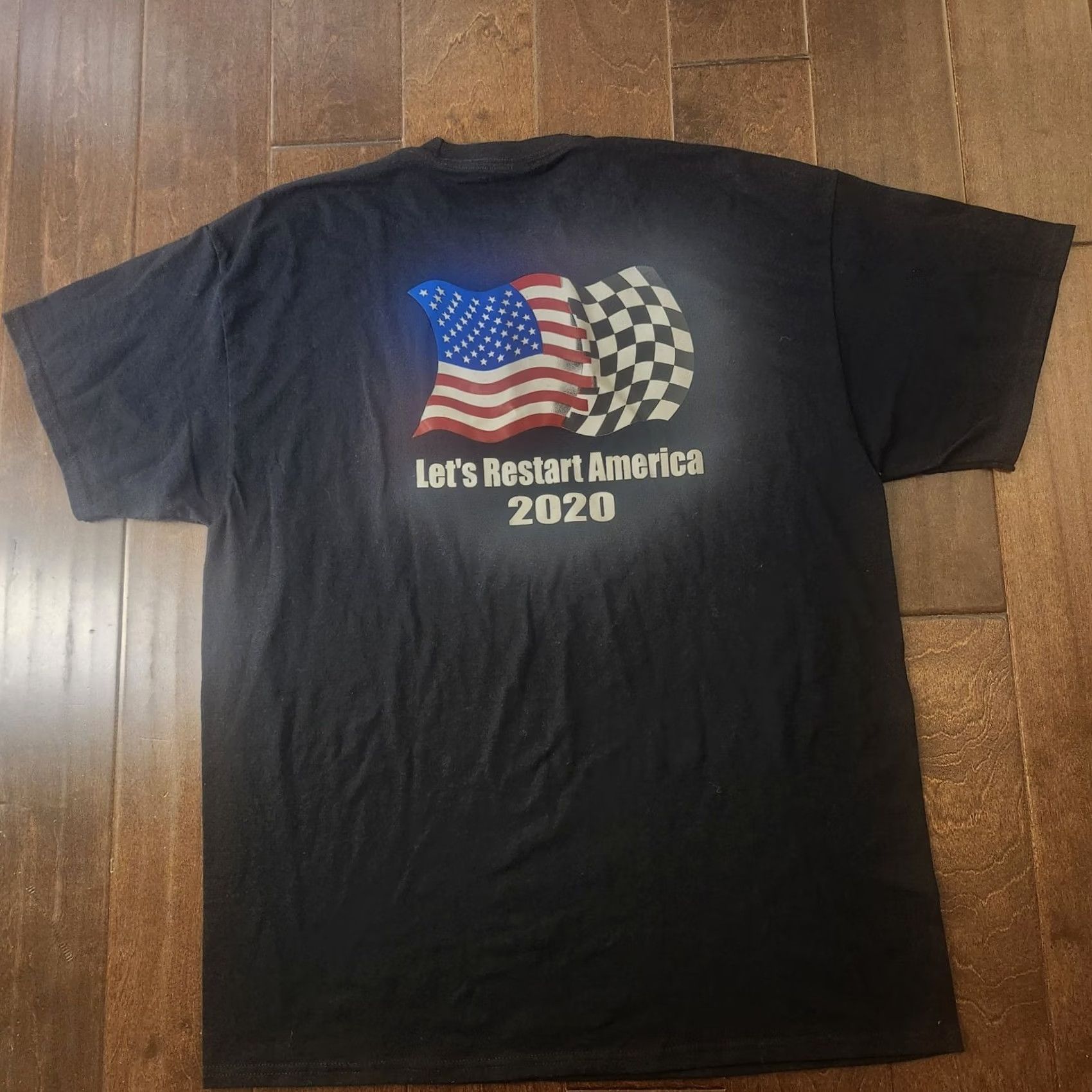 Vintage America Let’s Restart America 2020 T Shirt XL Black USA Flag Graphic Political Tee Men Short Sleeve Crew Neck Cotton Regular Fit Size US XL / EU 56 / 4 - 2 Thumbnail