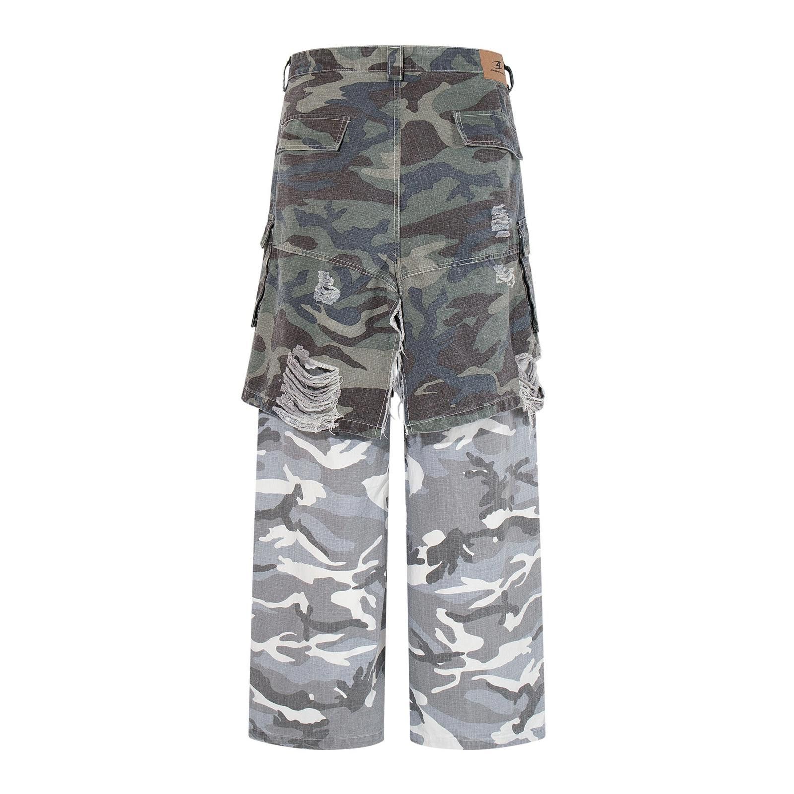 Japanese Brand Camouflage Distressed Cargo Pants, Wide Leg Military Style Size US 32 / EU 48 - 2 Thumbnail